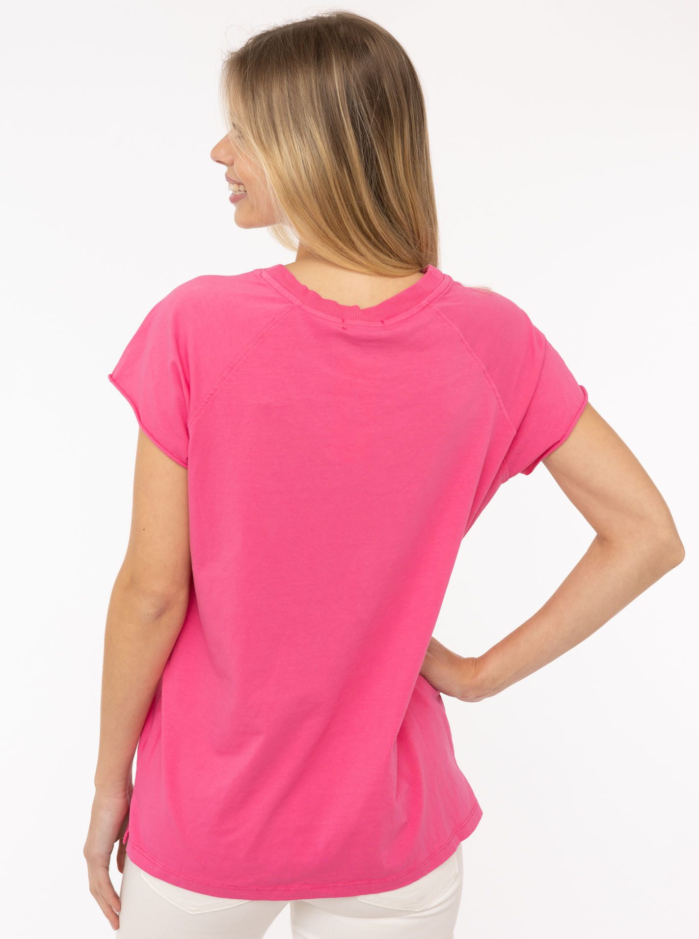 Zwillingsherz Shirt met korte mouwen Oversized shirt met stempeldruk "Positive Mind" met v-halslijn en stempeldruk, licht oversized gesneden