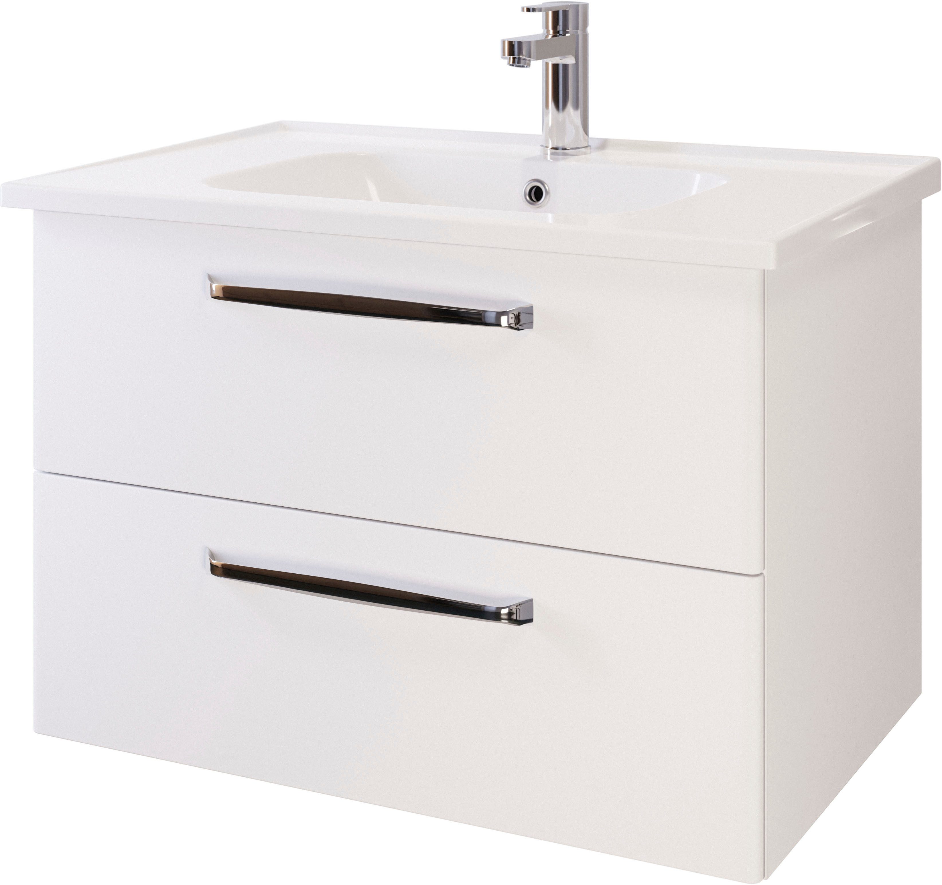 Saphir Badmeubelset Trentino 2-delig keramische wasbak, spiegelkast met LED-lamp Badkamermeubel-set 79cm breed, incl. deurdemper, 3 deuren, 2 lades (3 stuks)