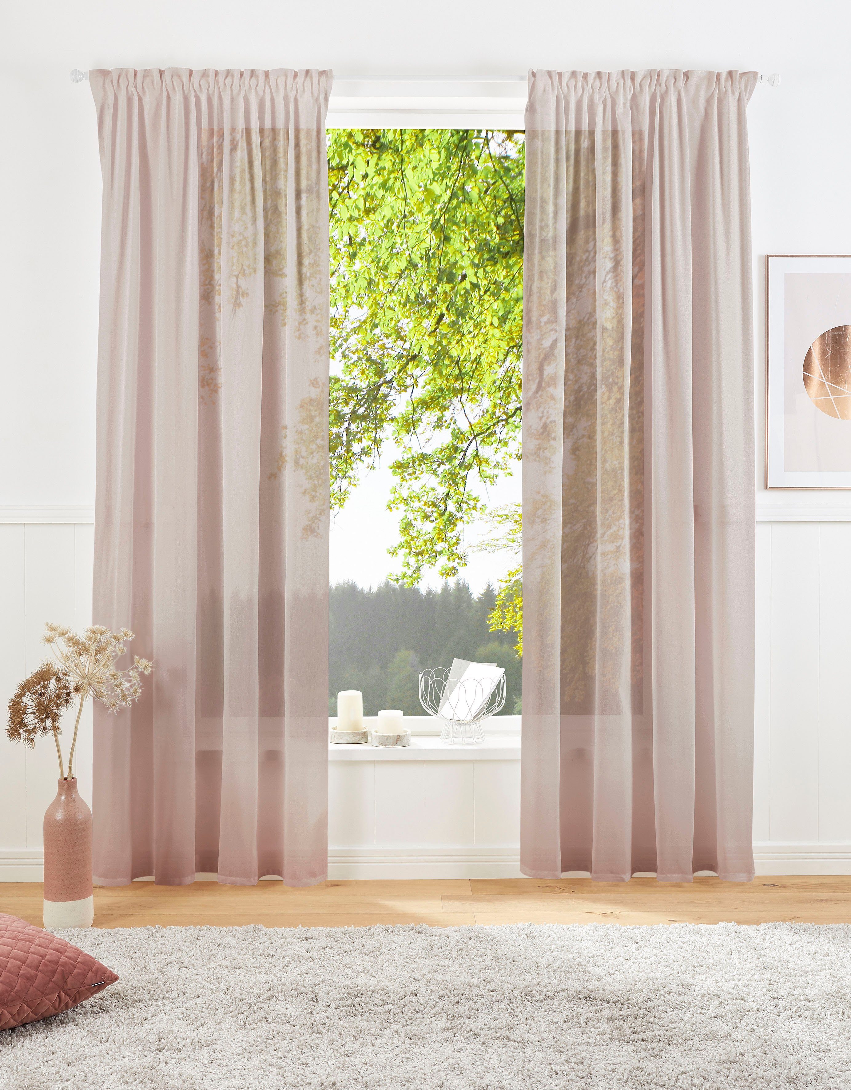 LeGer Home by Lena Gercke Gordijn Lanea Linnenlook, 1 sjaal, verschillende maten (1 stuk) kant & klaar gordijnen maat 4 beige