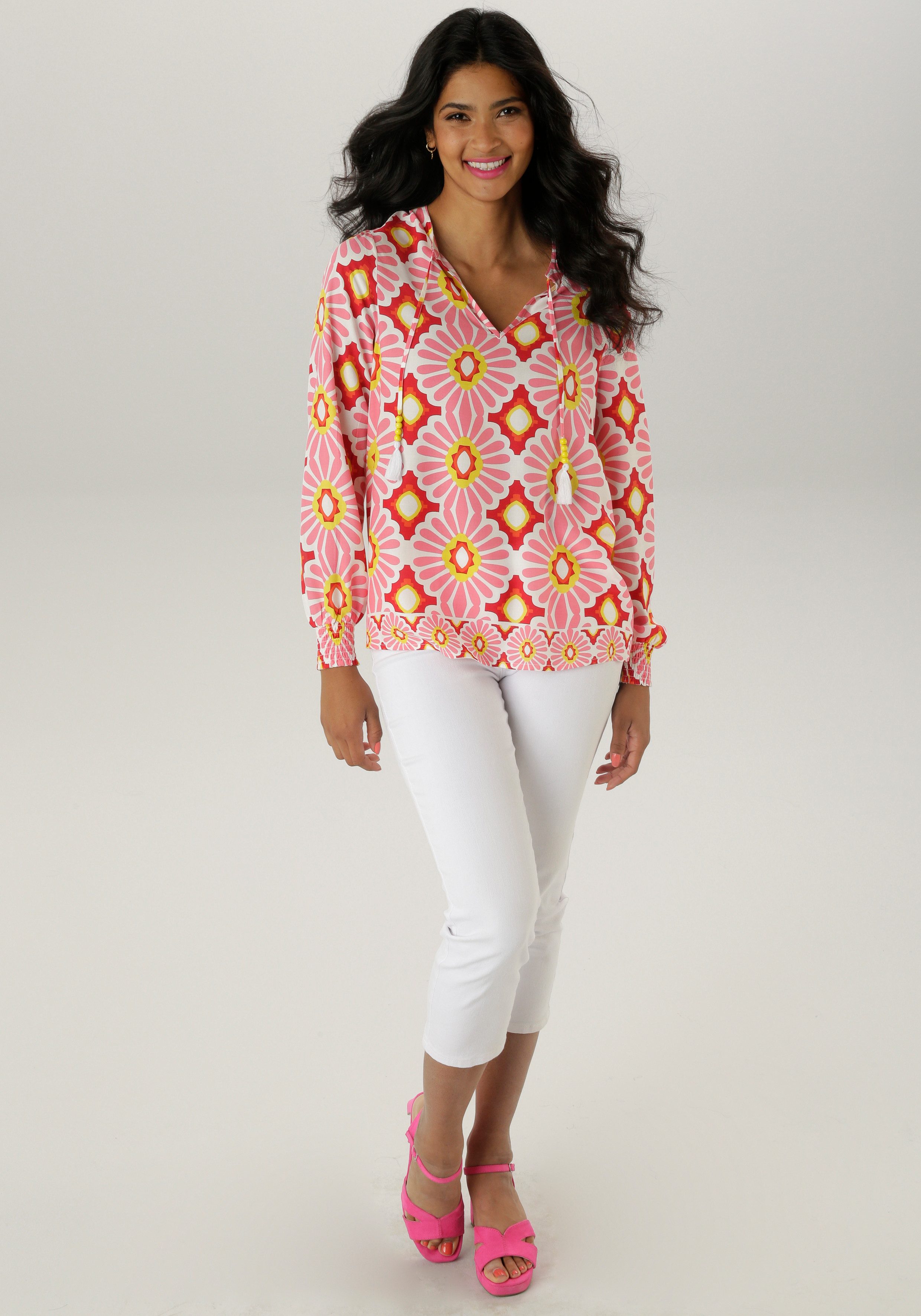 Aniston SELECTED Blouse zonder sluiting met geometrisch gebloemde rand aan de zoom