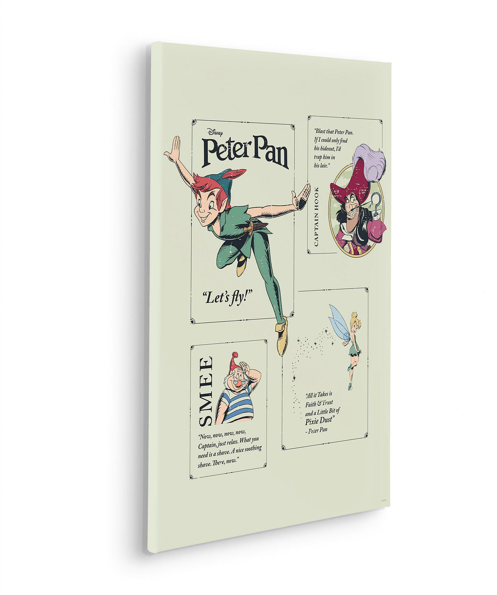 Komar Artprint op linnen Peter Pan Let´s Fly! - Afmeting 40 x 60 cm Canvasdoek met echt houten frame, kinderkamer (1 stuk)
