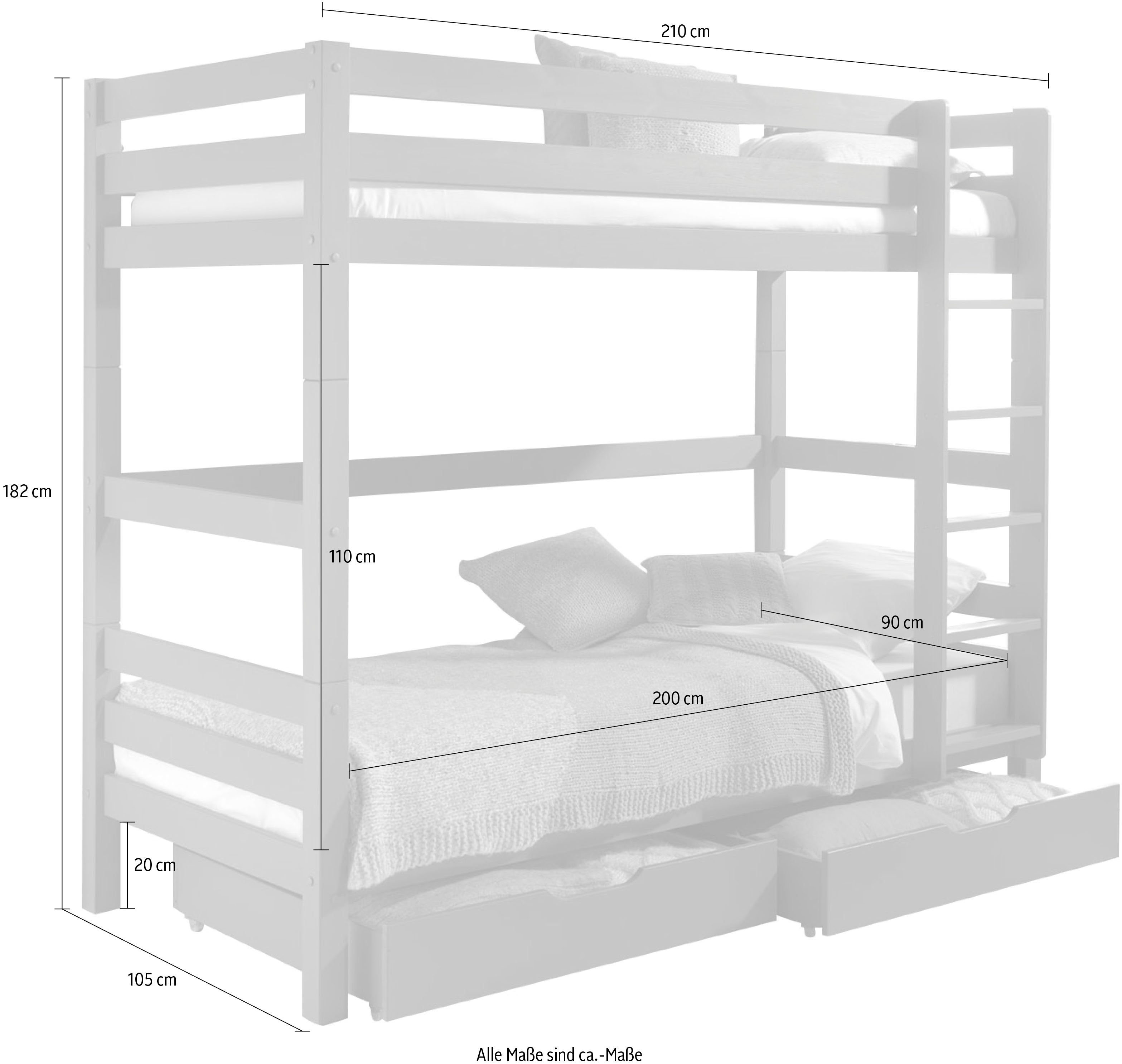 Vipack Stapelbed Pino, incl. lattenbodem, ladder en valbeveiliging