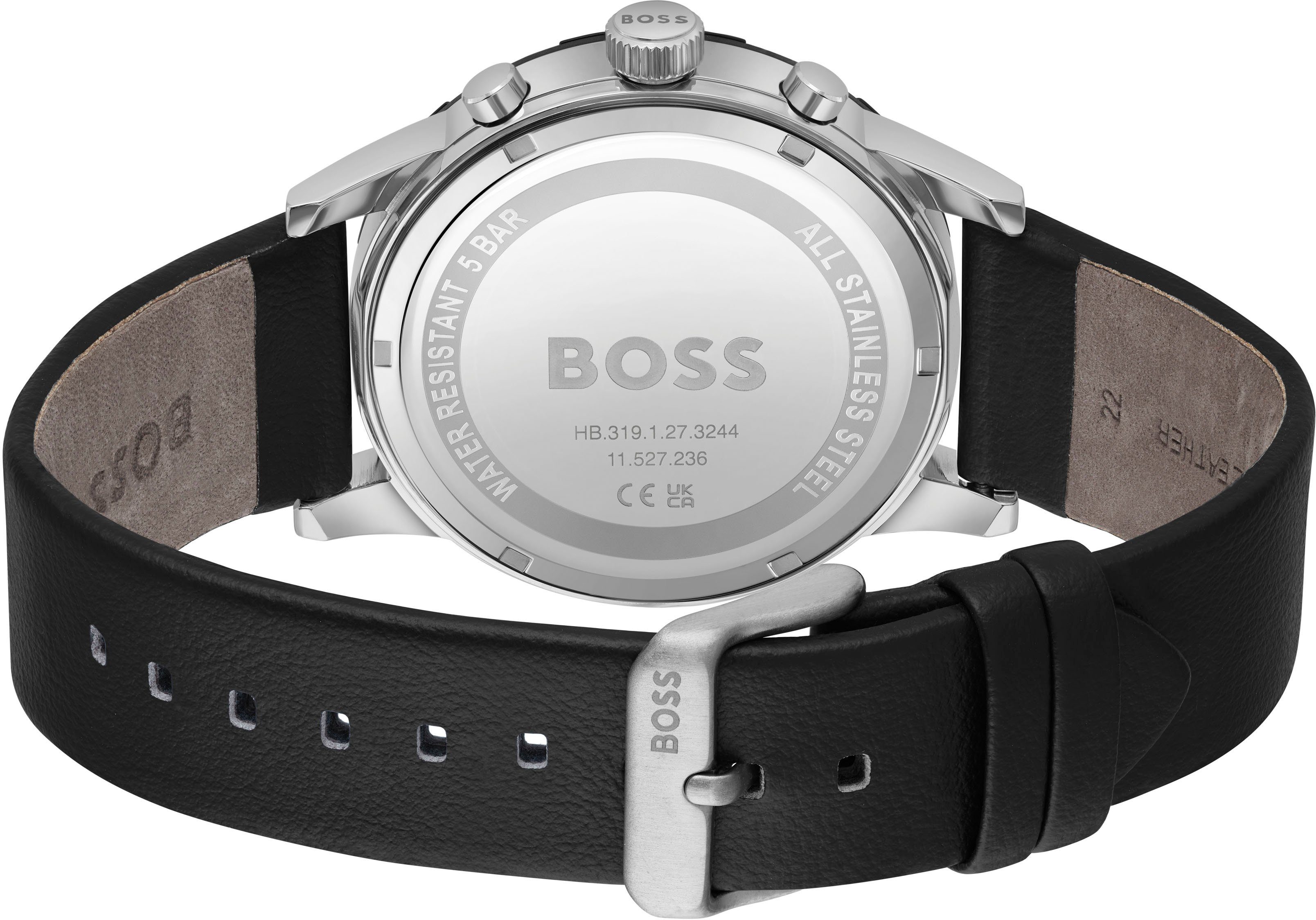 Boss Chronograaf SOLGRADE Zonnehorloge, herenhorloge, armbanduhr, stopfunctie, leren band