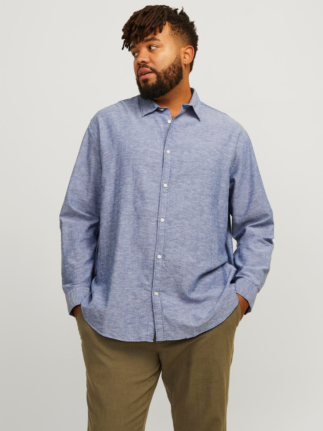 JACK & JONES PLUS SIZE gemêleerd regular fit overhemd JJELINEN Plus Size faded denim