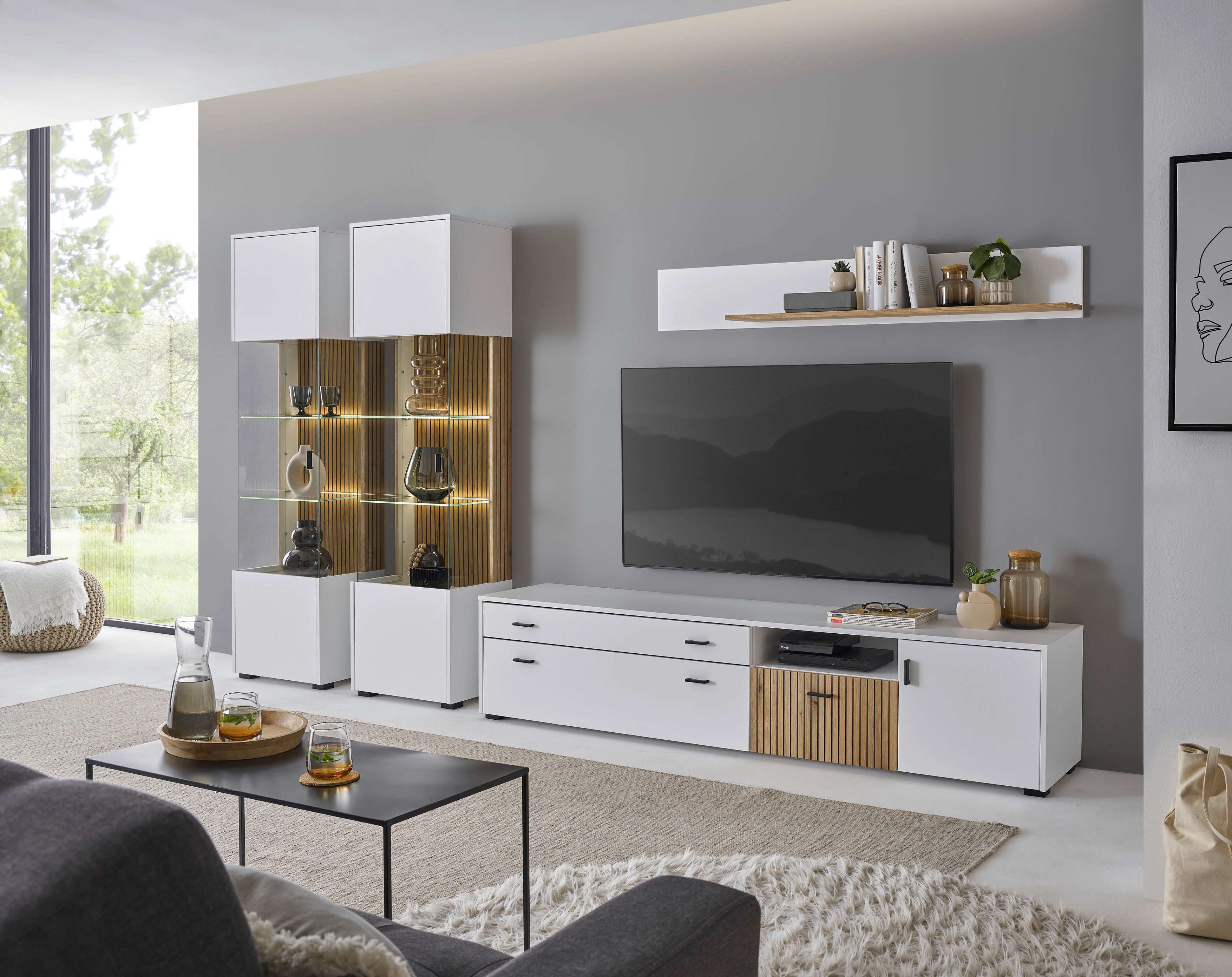 INOSIGN Wandmeubel Hudson met moderne groevenlook, handgrepen van metaal (zwart), breedte 316 cm (set, 4-delig)