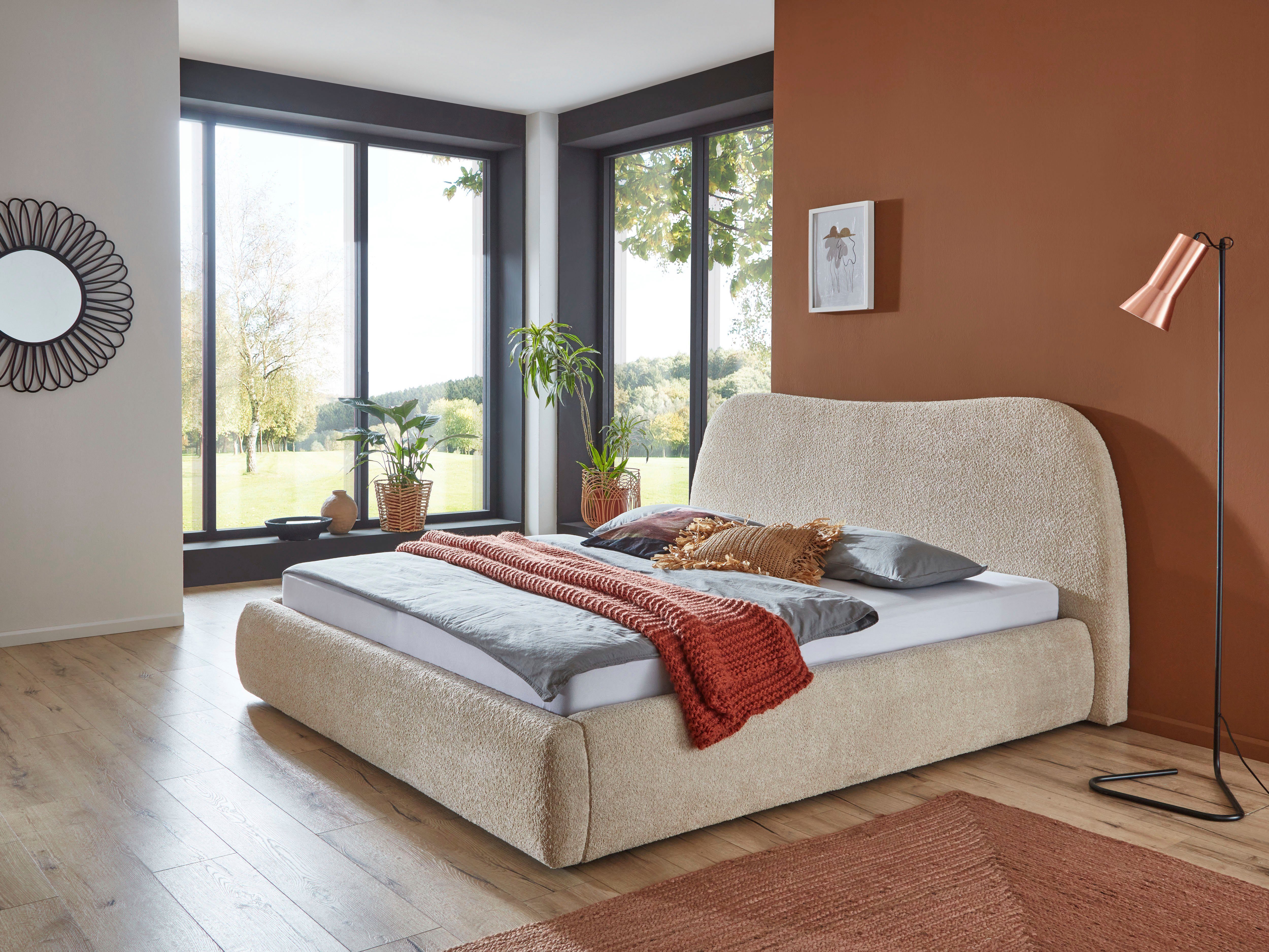 ATLANTIC home collection Gestoffeerd bed Sophie met of zonder opbergruimte, hoogwaardige bouclé bekleding bedden beige