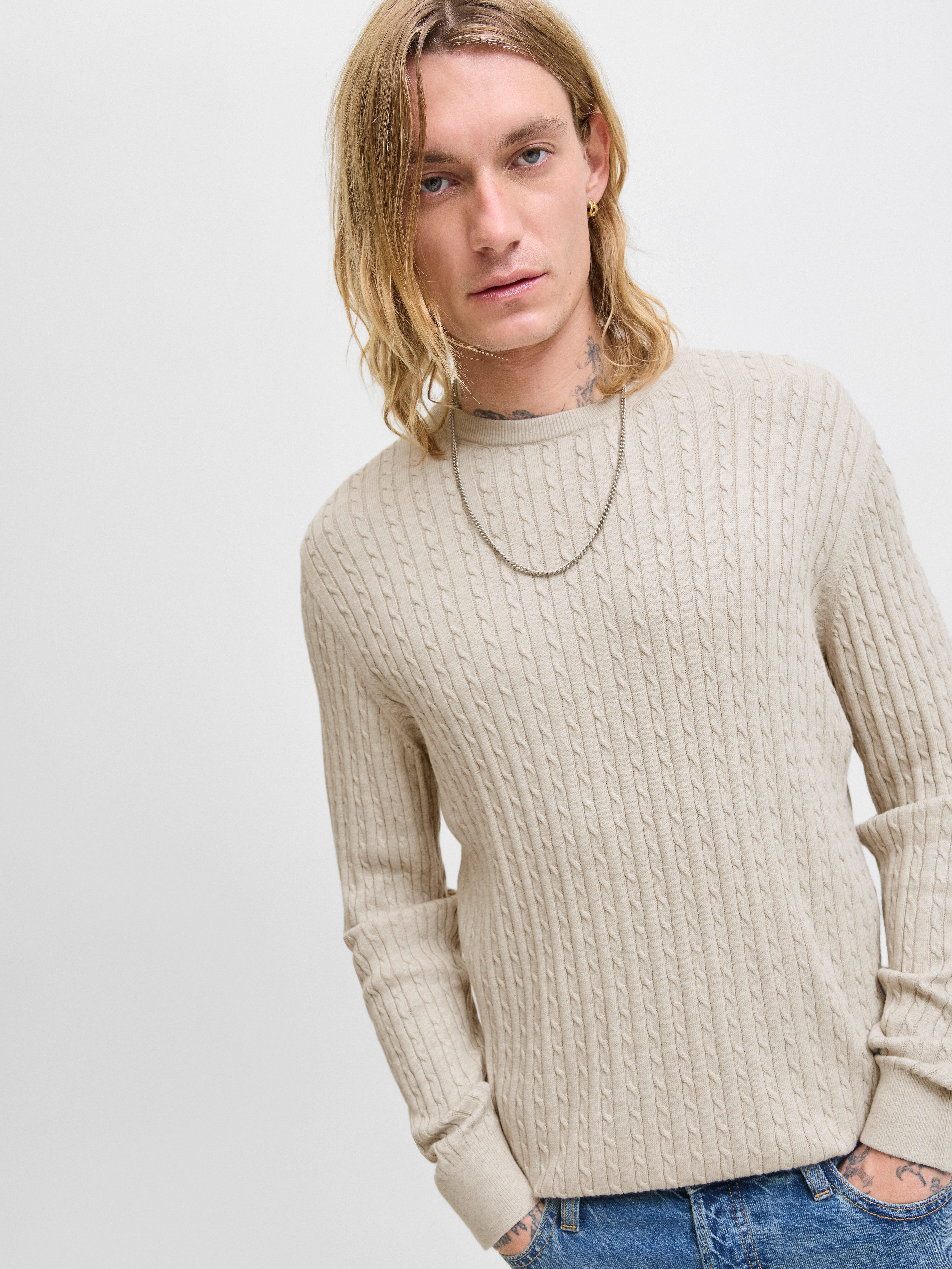 Jack & Jones Gebreide trui JJEEMIL KNIT CABLE CREW NECK NOOS