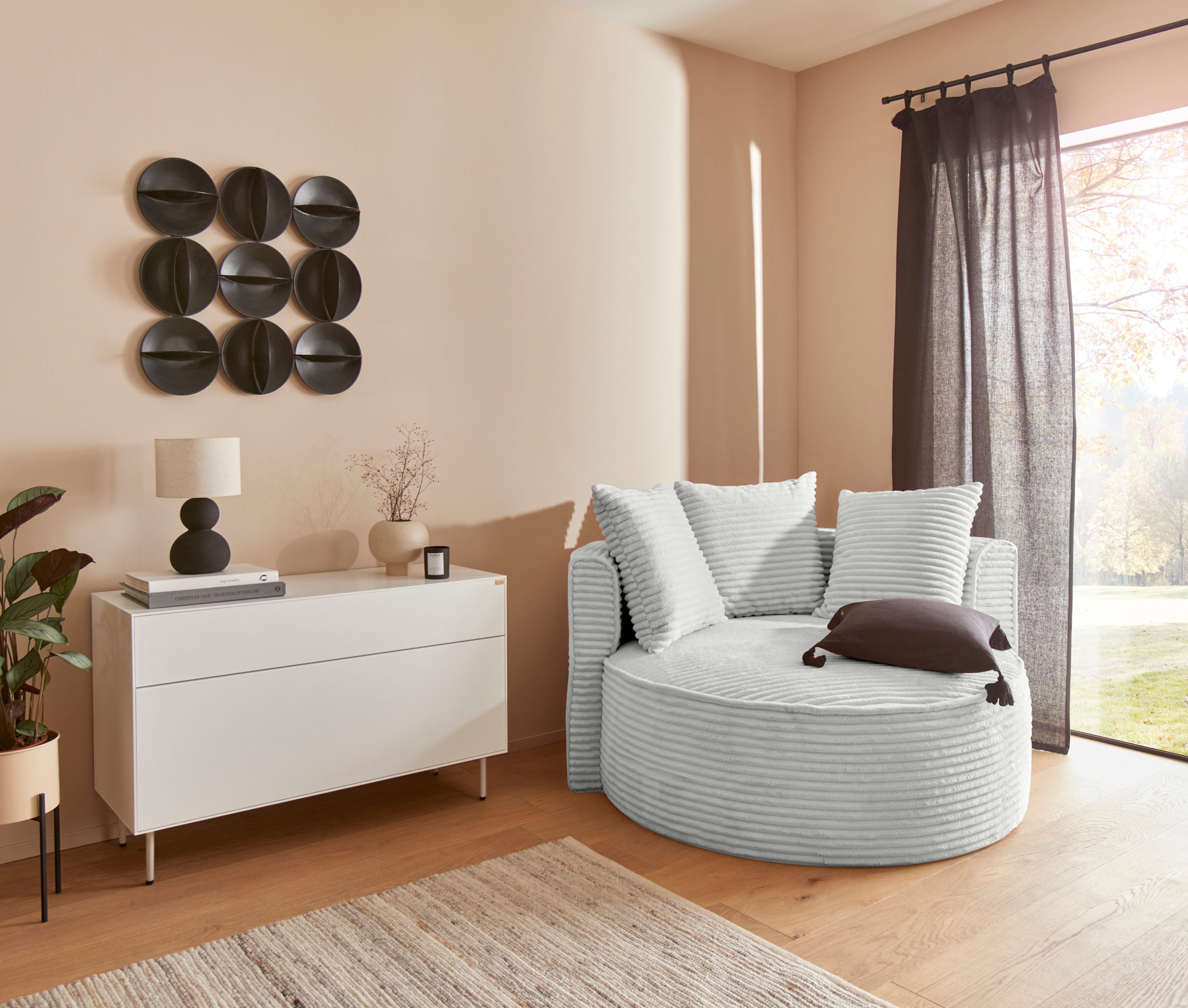LeGer Home by Lena Gercke XXL-fauteuil Isalie, leesstoel, loveseat, inclusief sierkussens trendy stoffen, met 3 sierkussens, grote zitvlak, poef optioneel