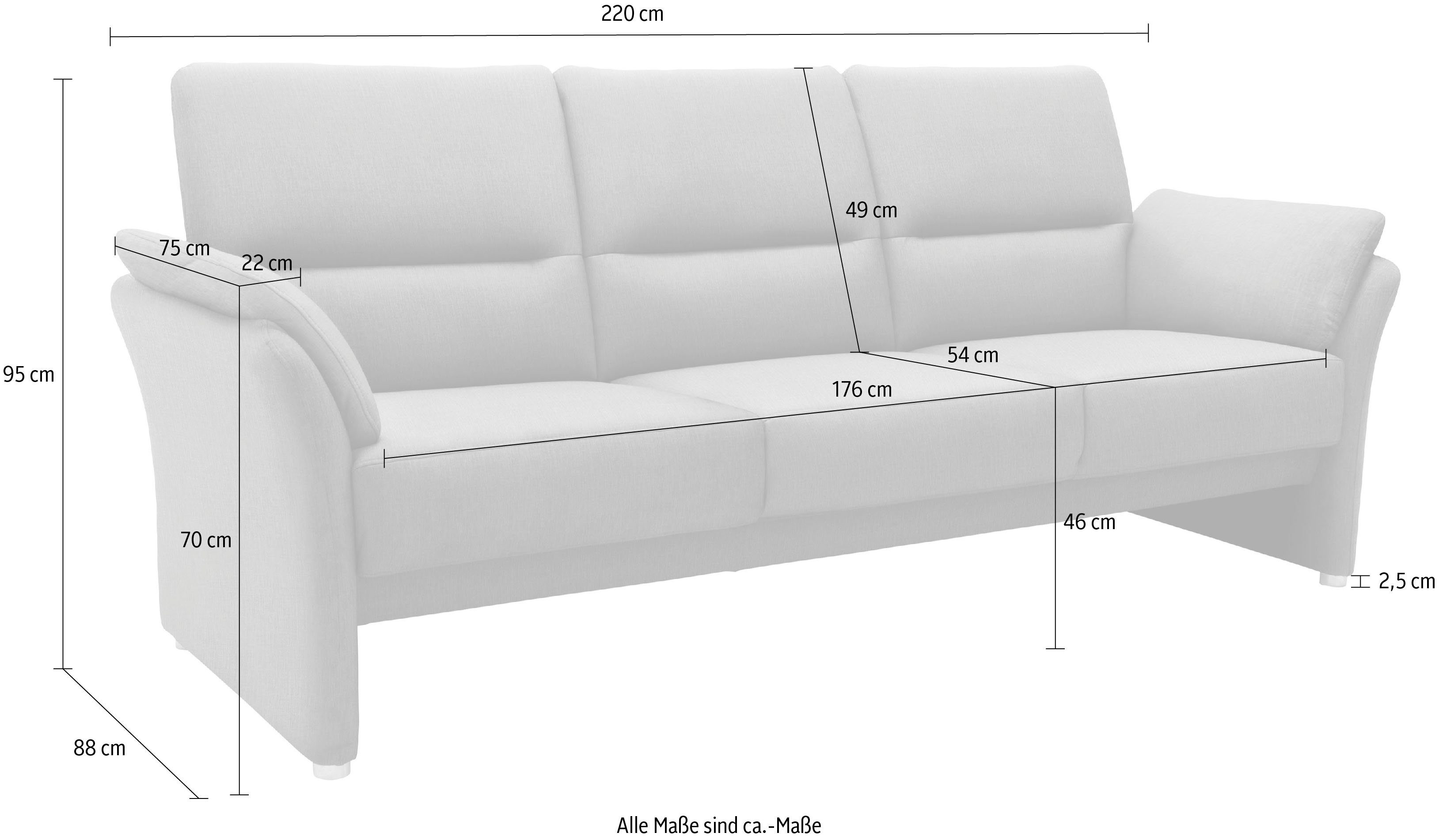 DOMO collection 3-zitsbank Pina tijdloos en elegant, smalle armleuningen, compacte afmetingen