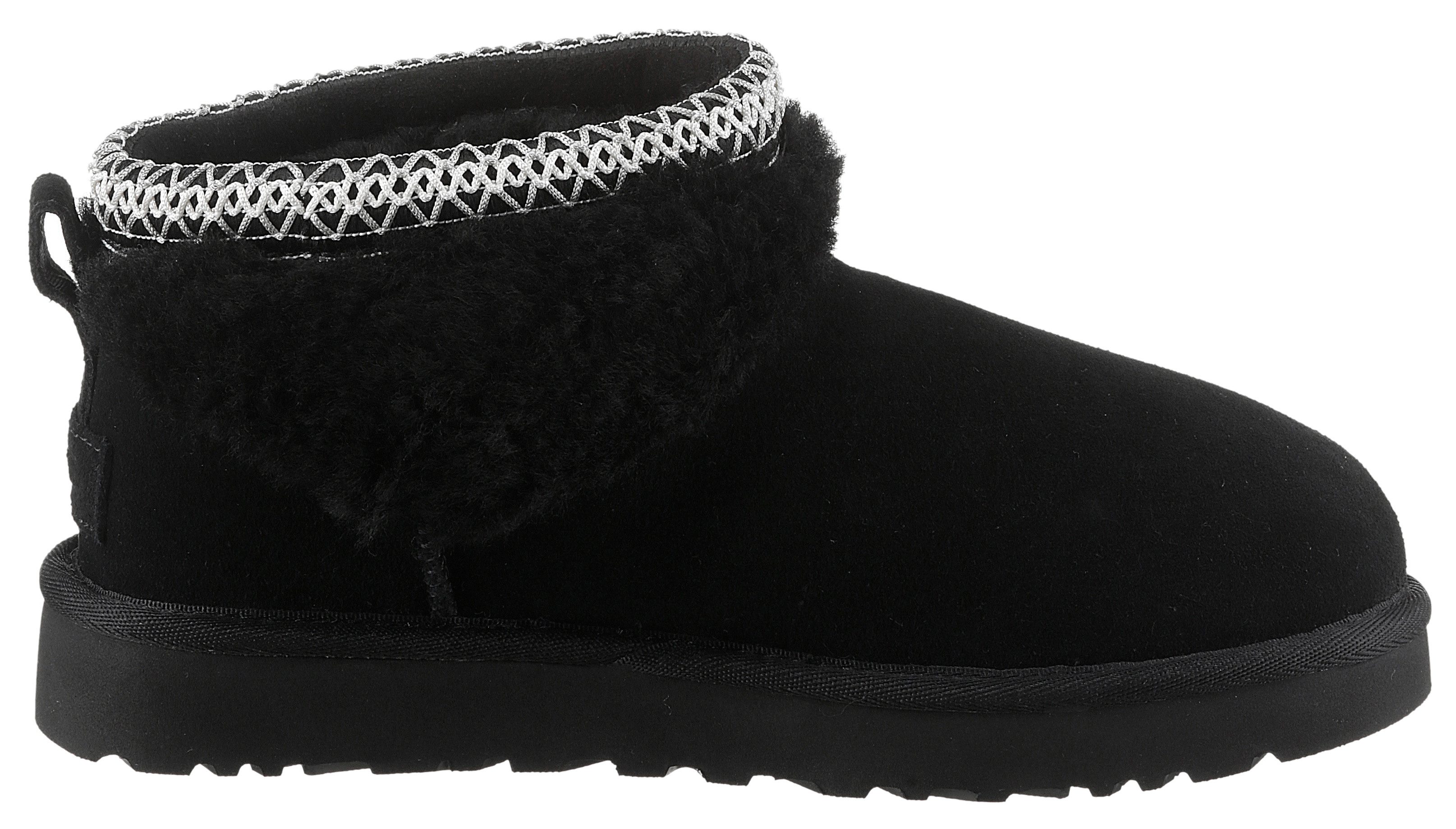 UGG Boots zonder sluiting CLASSIC ULTRA MINI MAXI CURLY winterlaarzen, snowboots met etnische textielband aan de schacht