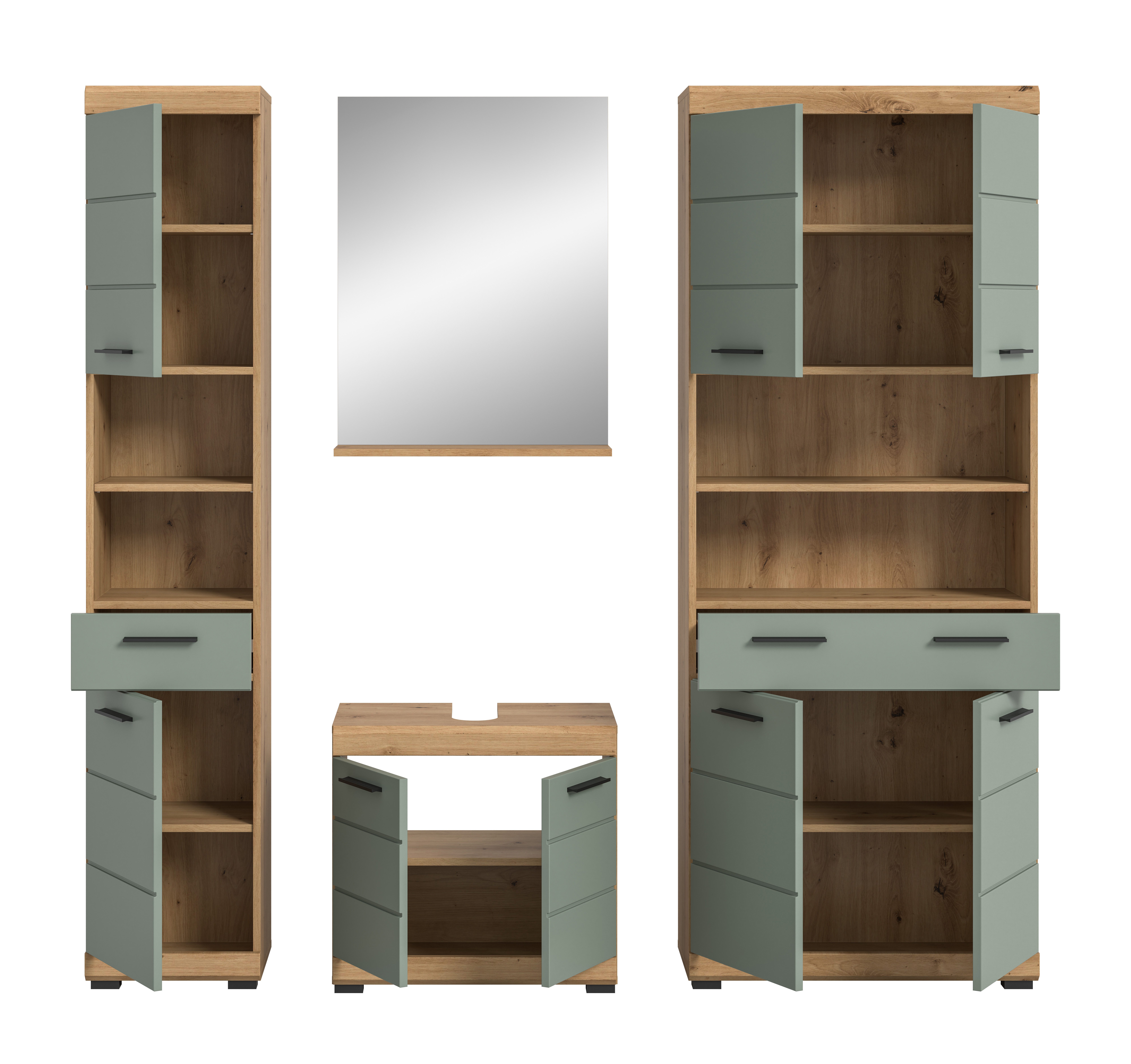 INOSIGN Badkamerserie Siena, 4-delig, bestaande uit: Hoge kast, wastafelonderkast, badkamer spiegel, brede hoge kast (set, 4-delig)