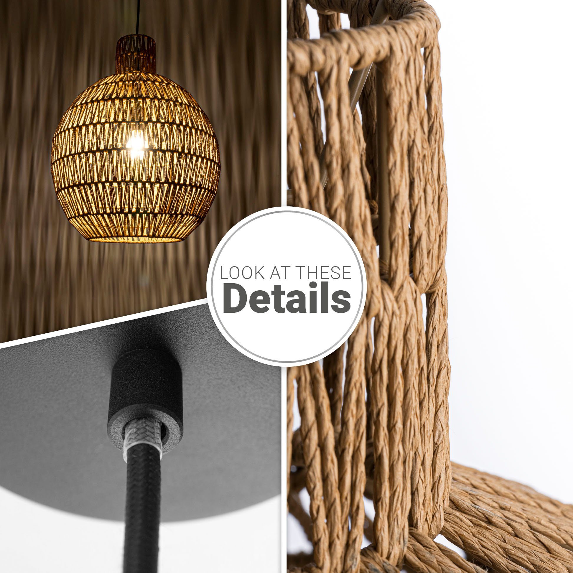 Paco Home Hanglamp Ulla Lamp papier pendellamp rustiek mand LED Boho rattan look E27