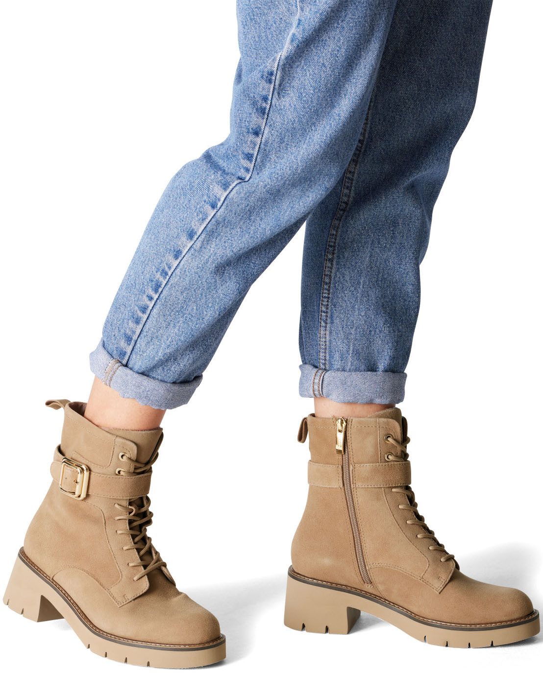 Tamaris Veterlaarsjes blokhak, veterschoenen met modieuze decoratieve gesp