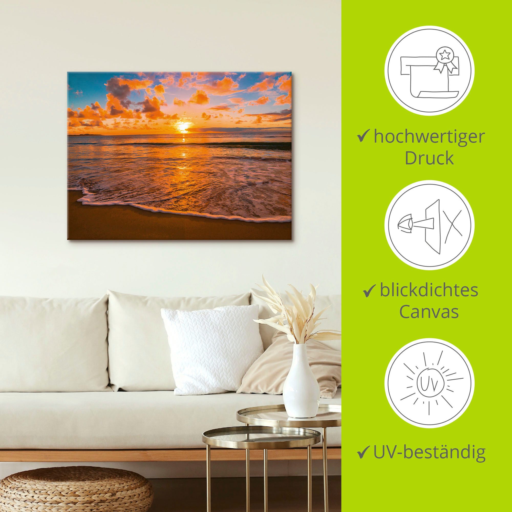 Artland Artprint Zonsondergang aan het strand als artprint op linnen, poster in verschillende formaten maten