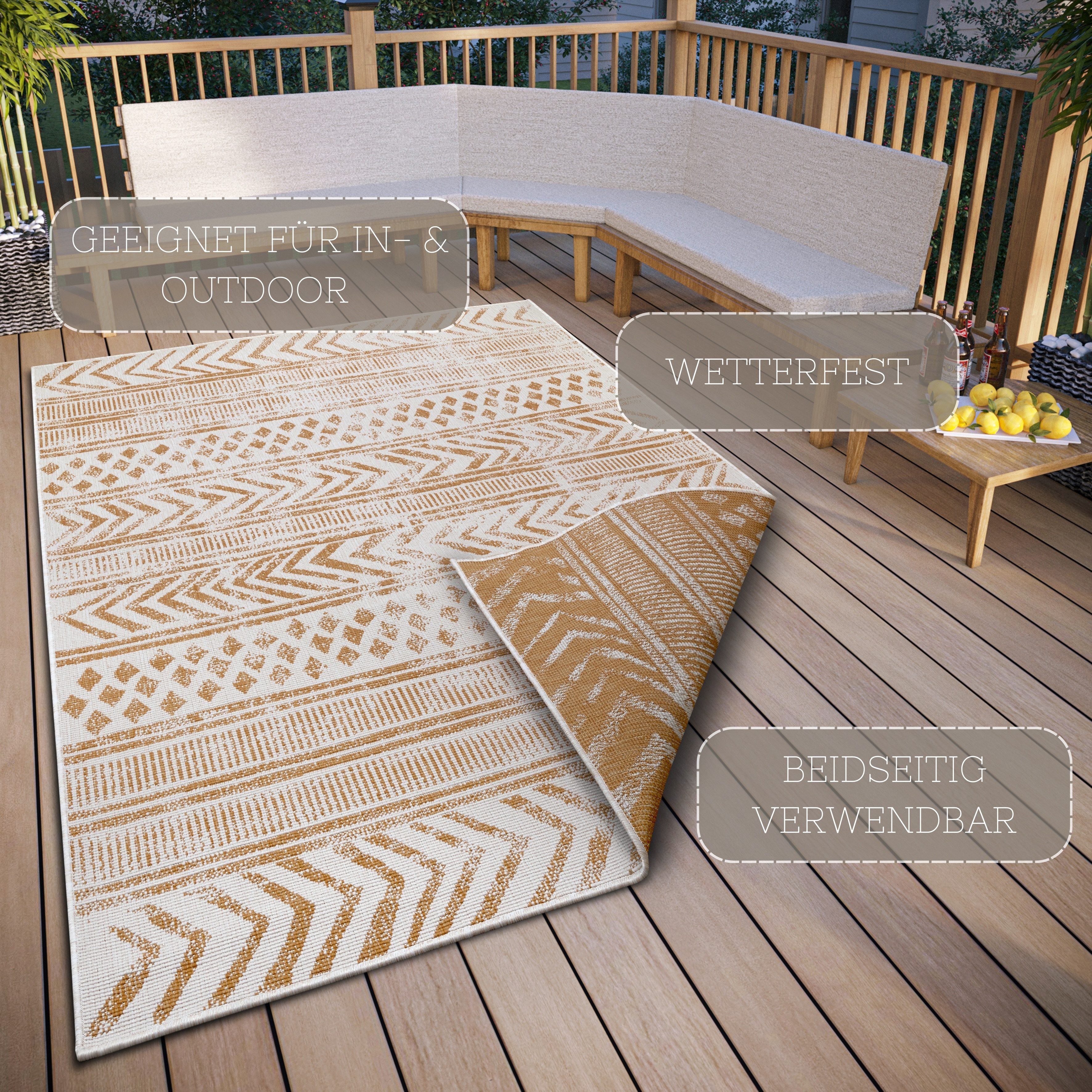 NORTHRUGS Vloerkleed BIRI tweezijdig te gebruiken kleed Binnen- en buitengebruik, weerbestendig, balkon, loper, woonkamer, waterbestendig, boho