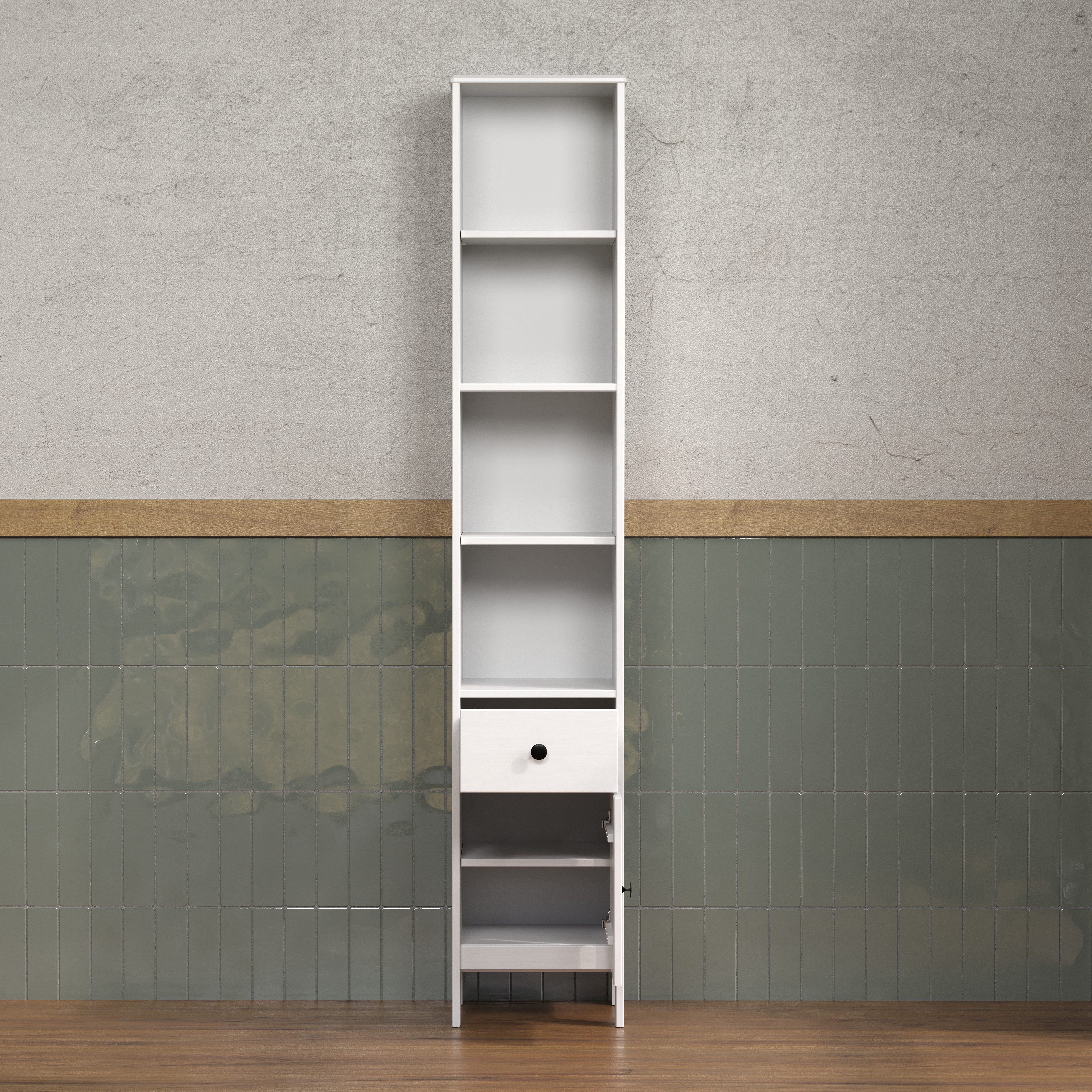 welltime Hoge kast Kall Badkast van massief grenenhout met lade - (B/D/H) 35/33/188 cm (1 stuk)
