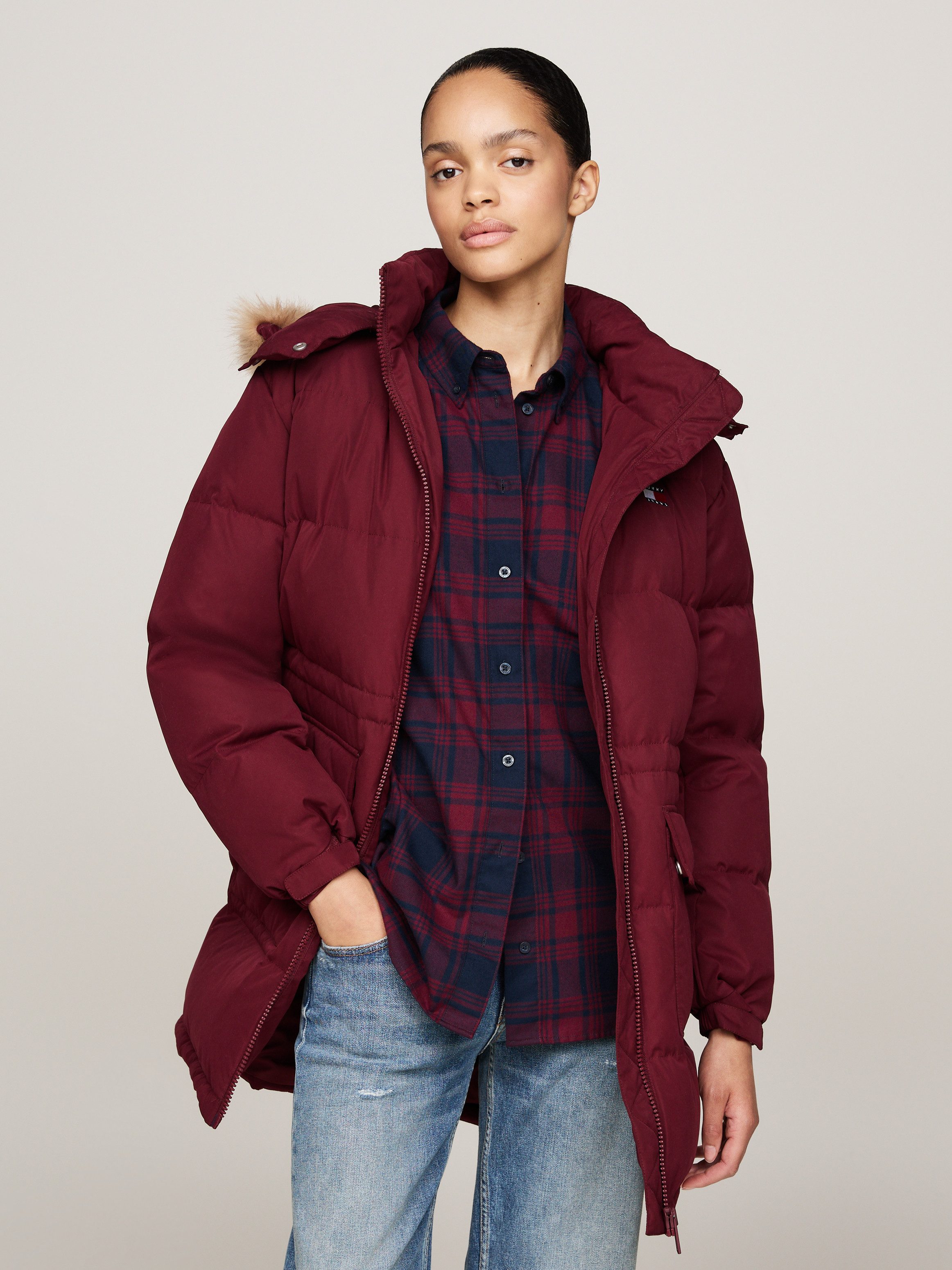 TOMMY JEANS Gewatteerde jas TJW MIDI ALASKA FAUX FUR dames donsjassen maat XL (42) rood