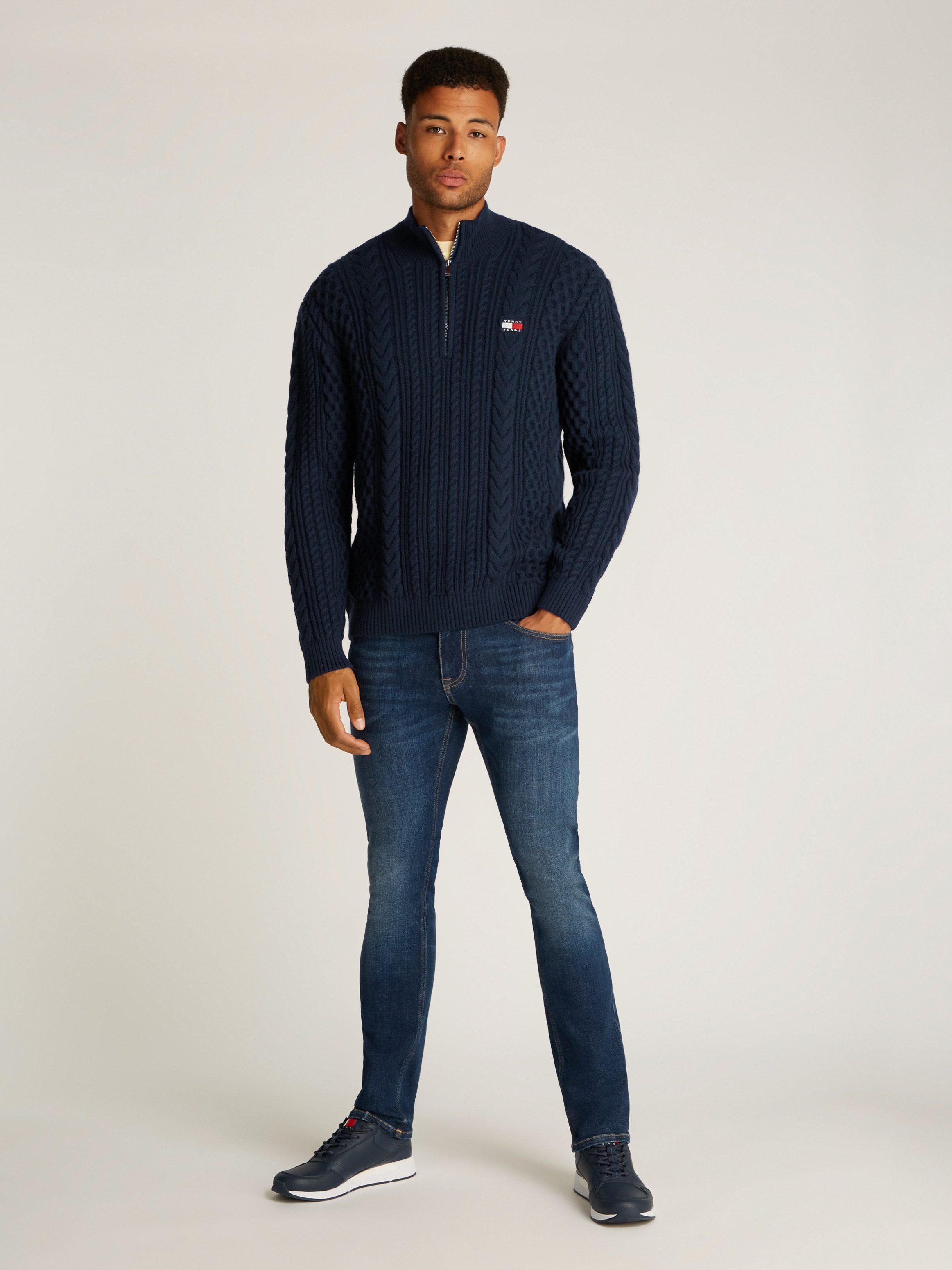 TOMMY JEANS Trui met staande kraag TJM REG CABLE S FLAG 1/4 ZIP