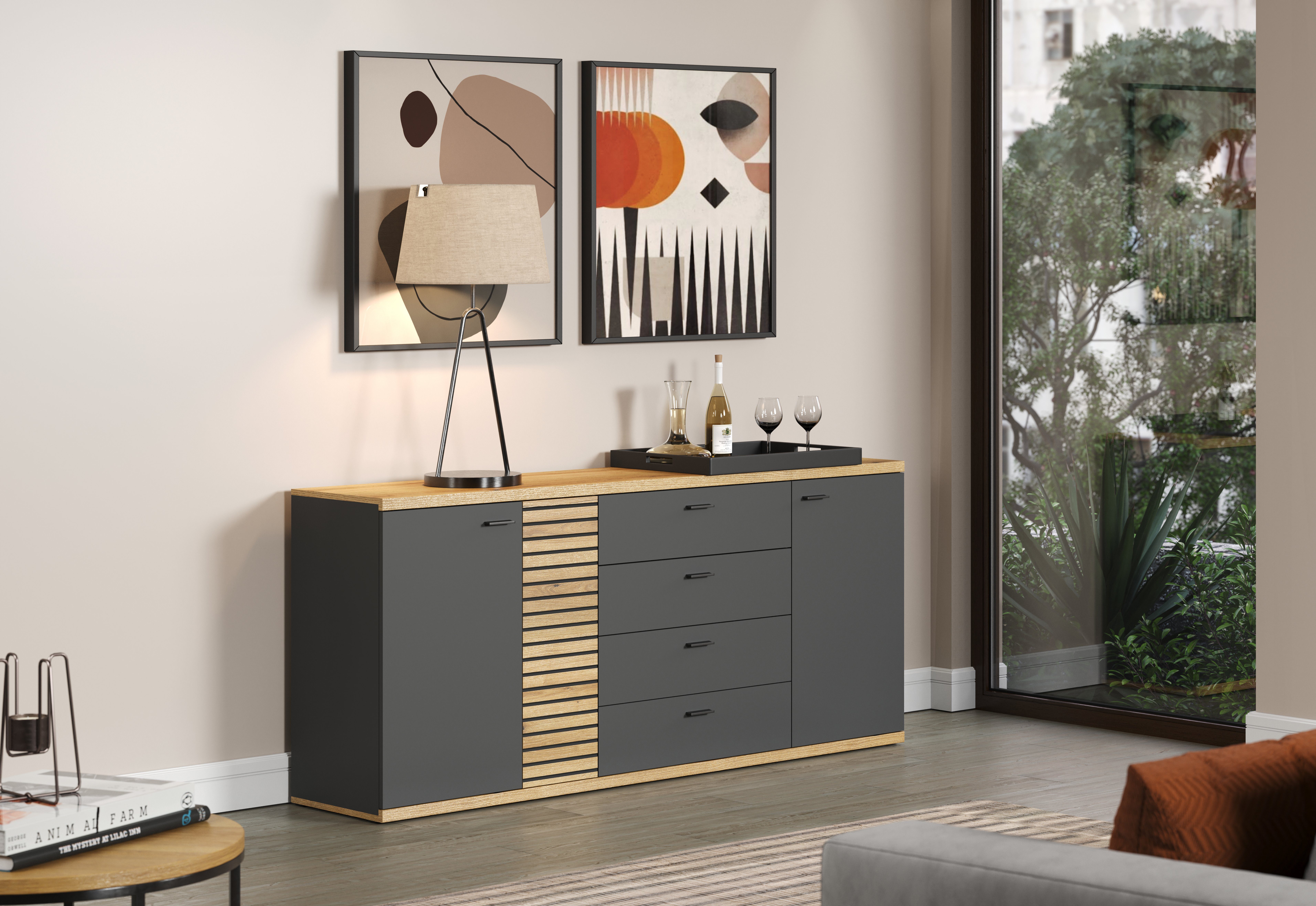 INOSIGN Dressoir GALWAY Commode met trendy ribbellook en Soft-Close - 186/42/85 cm