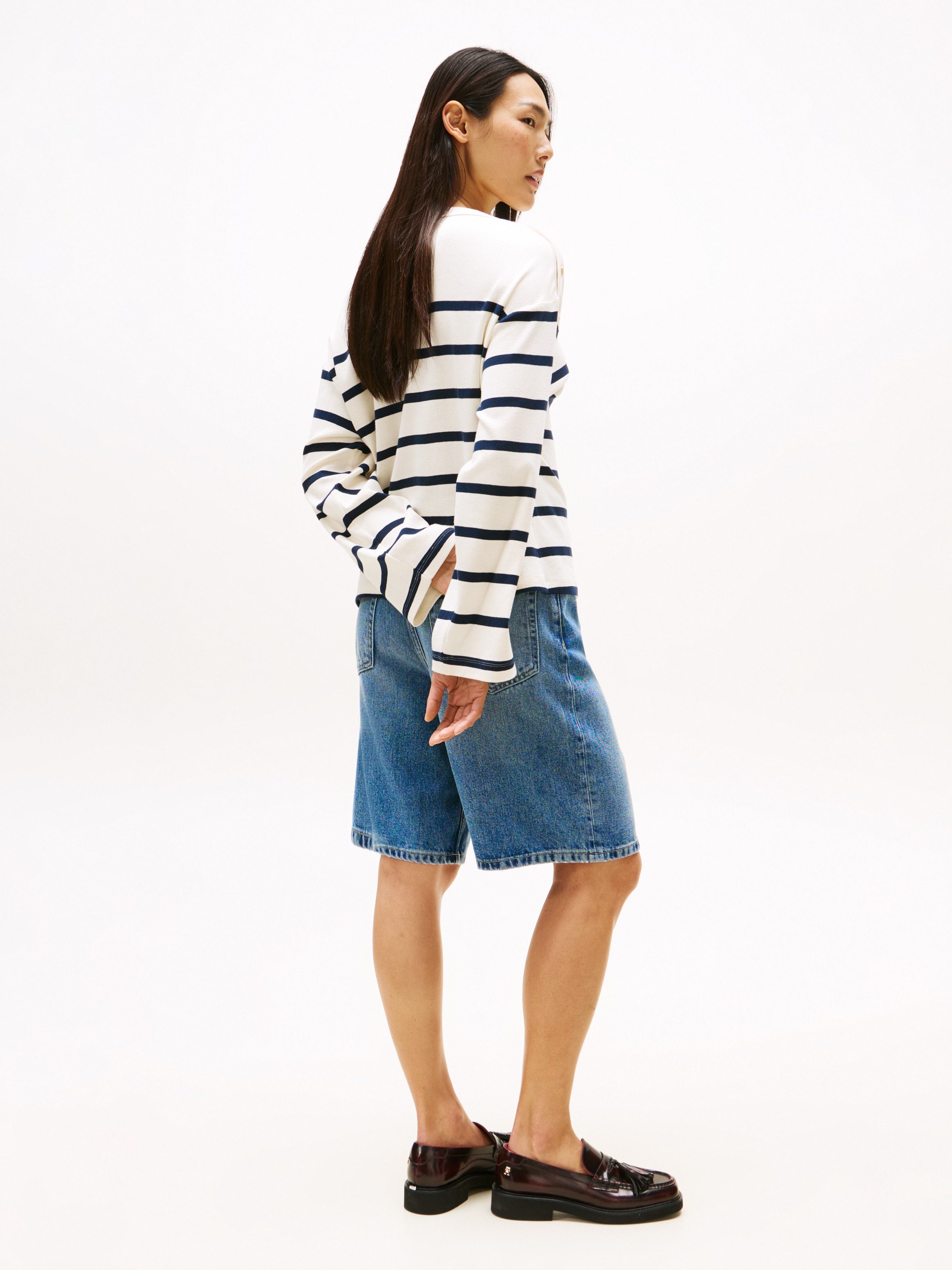 Tommy Hilfiger Shirt met lange mouwen LWK GOLD BUTTON BOAT-NK LS TEE
