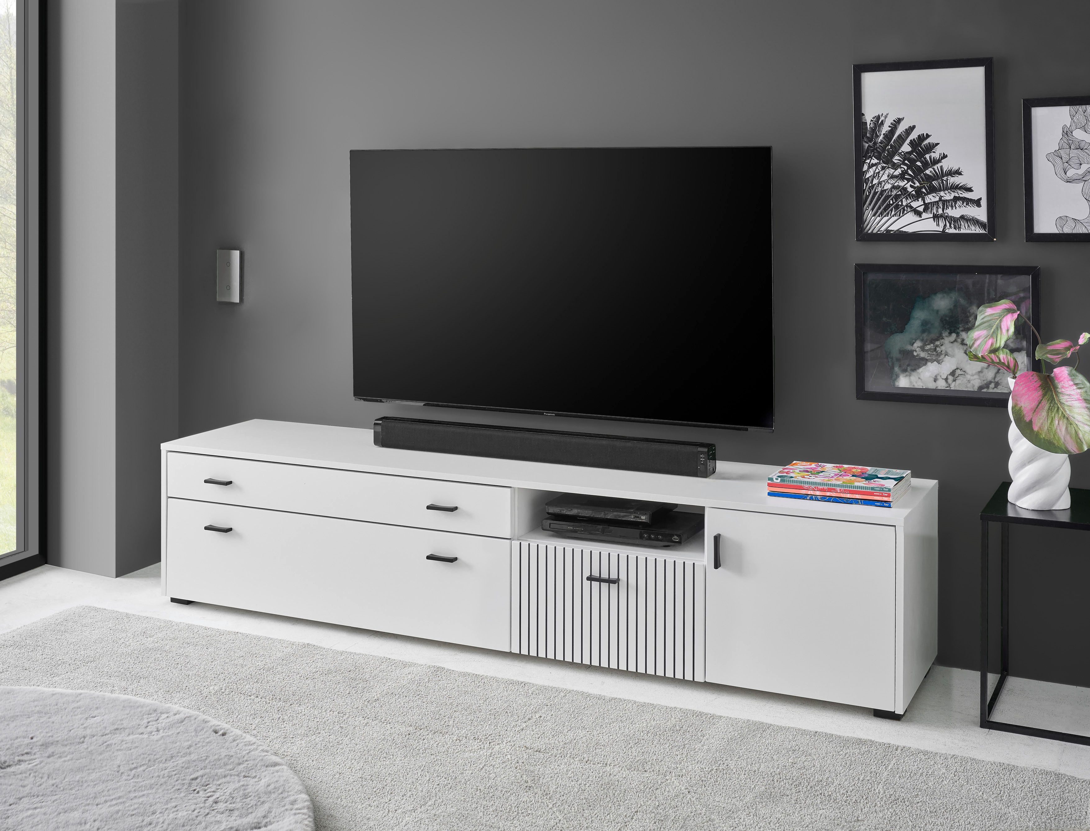 INOSIGN Tv-meubel Hudson in moderne trendkleur, handgrepen van metaal (zwart), breedte 200 cm lowboards wit