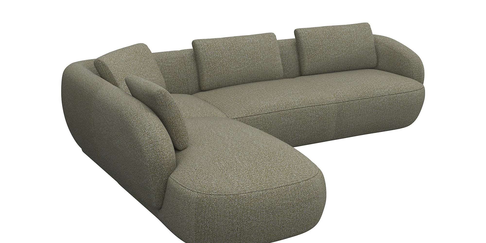 FLEXLUX Hoekbank Torino, rond, L-vorm, bankhoek met ottomane Modern, organisch bankontwerp, koudschuim, golfvering