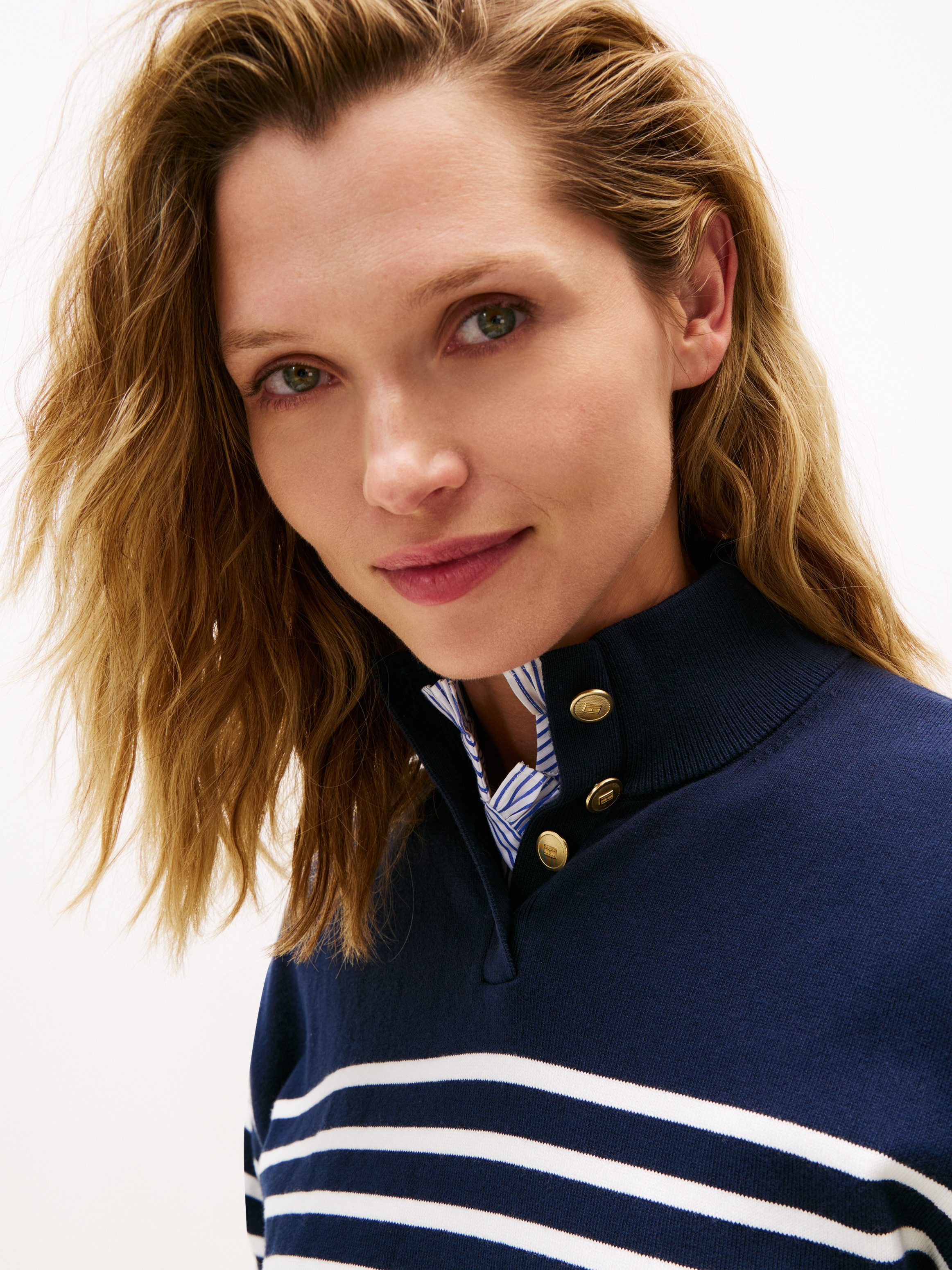 Tommy Hilfiger Gebreide trui CO JERSEY GOLD BTN MOCK-NK SWT