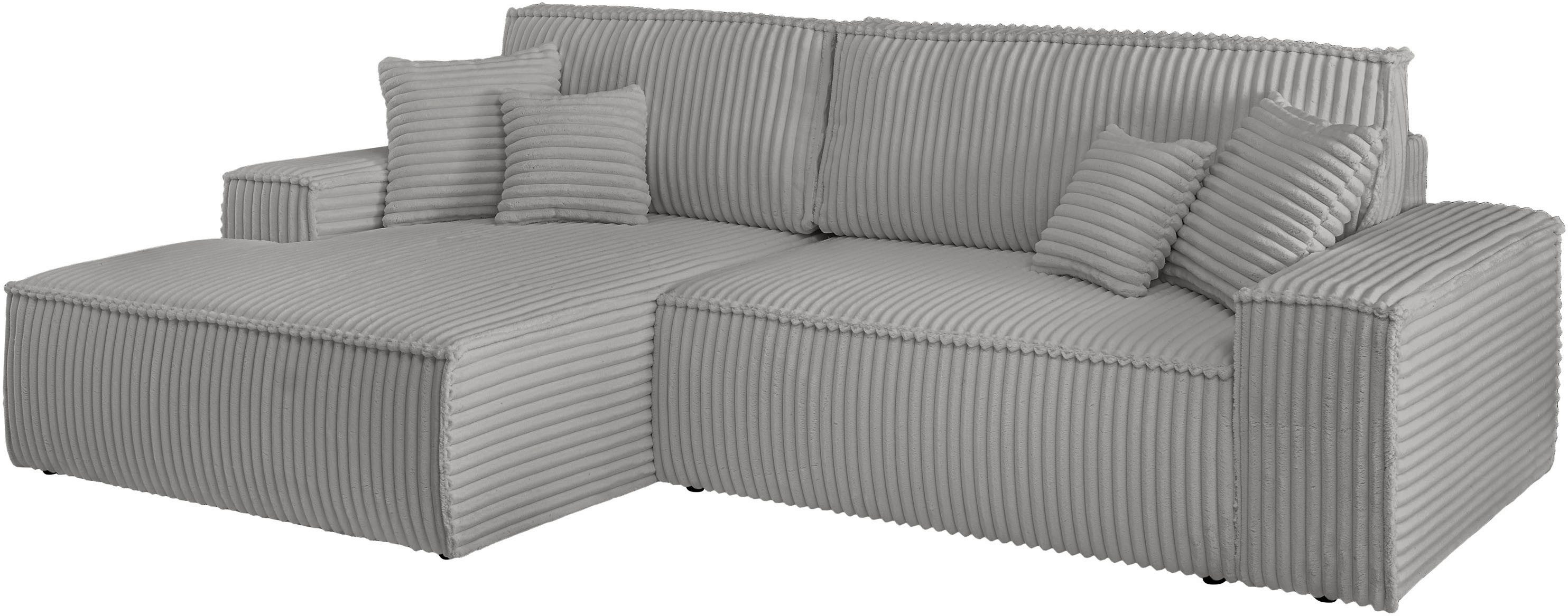 andas Hoekbank Finnley slaapbank 267 cm in Bouclé, fijne structuur en cord, L-vorm