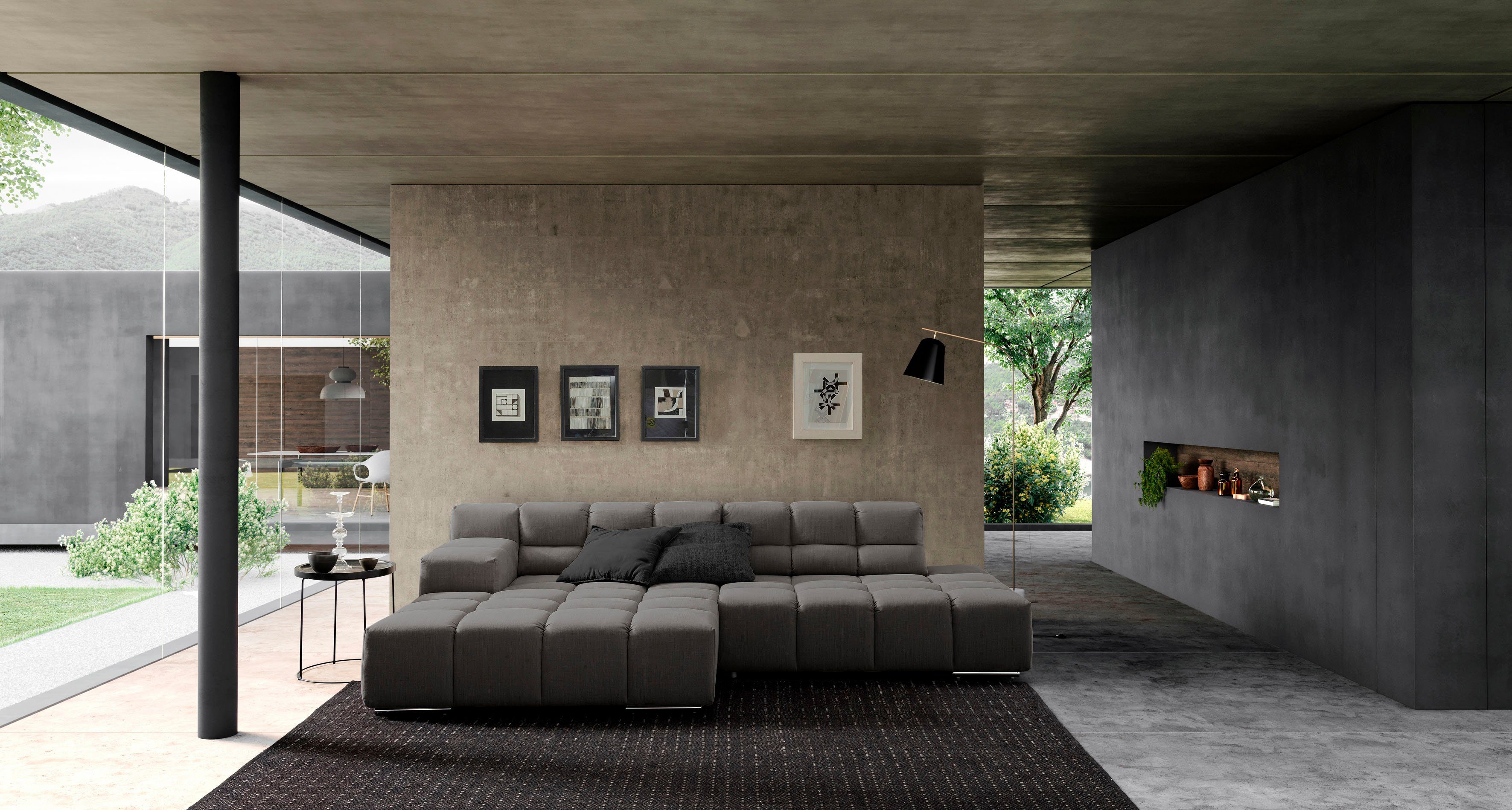 designwerk Hoekbank Temple L-vorm, geweldig ontwerpsofa Recamiere links of rechts, met verstelling zitdiepte