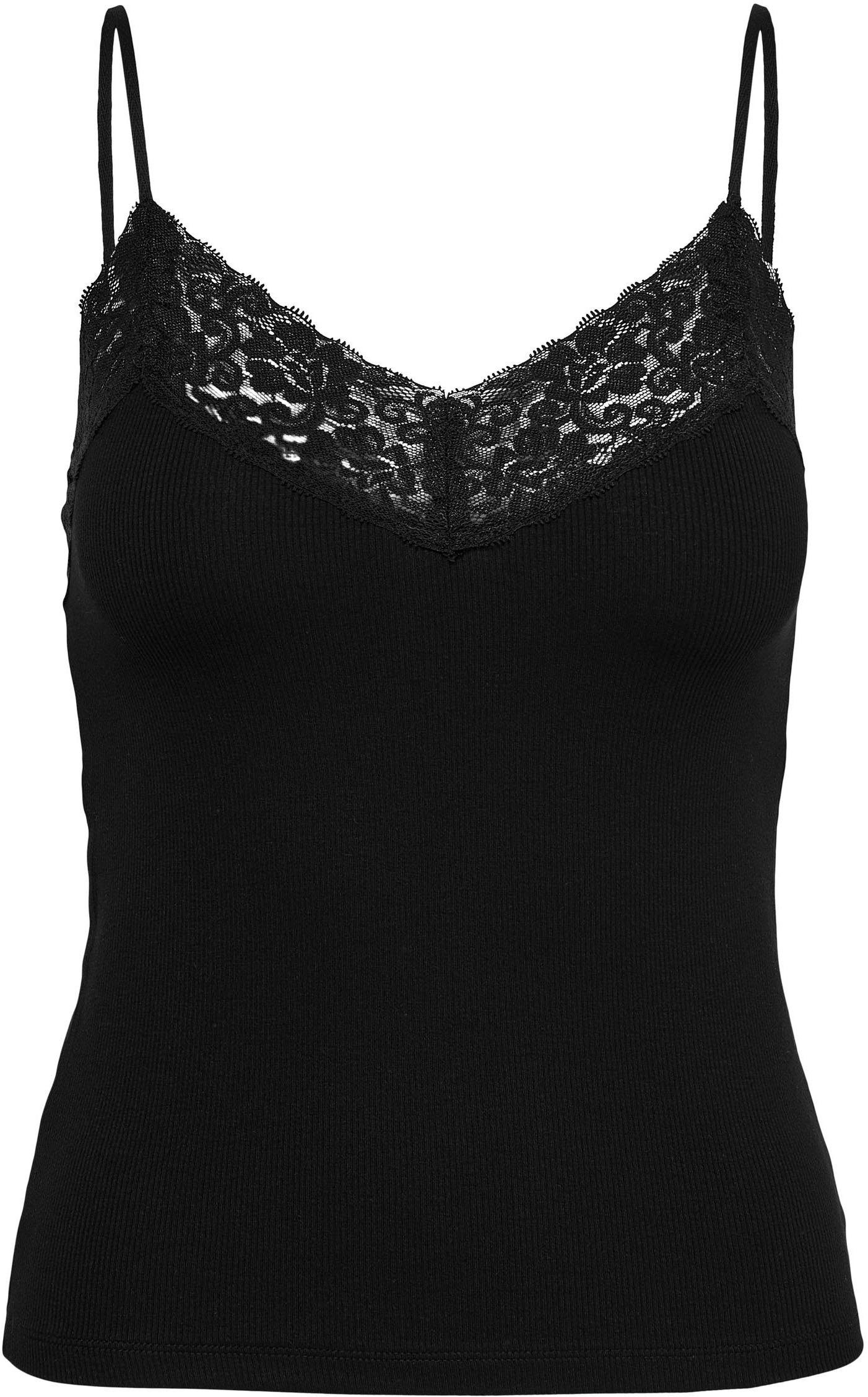 Only Top met spaghettibandjes ONLTILDE RIB LACE SINGLET