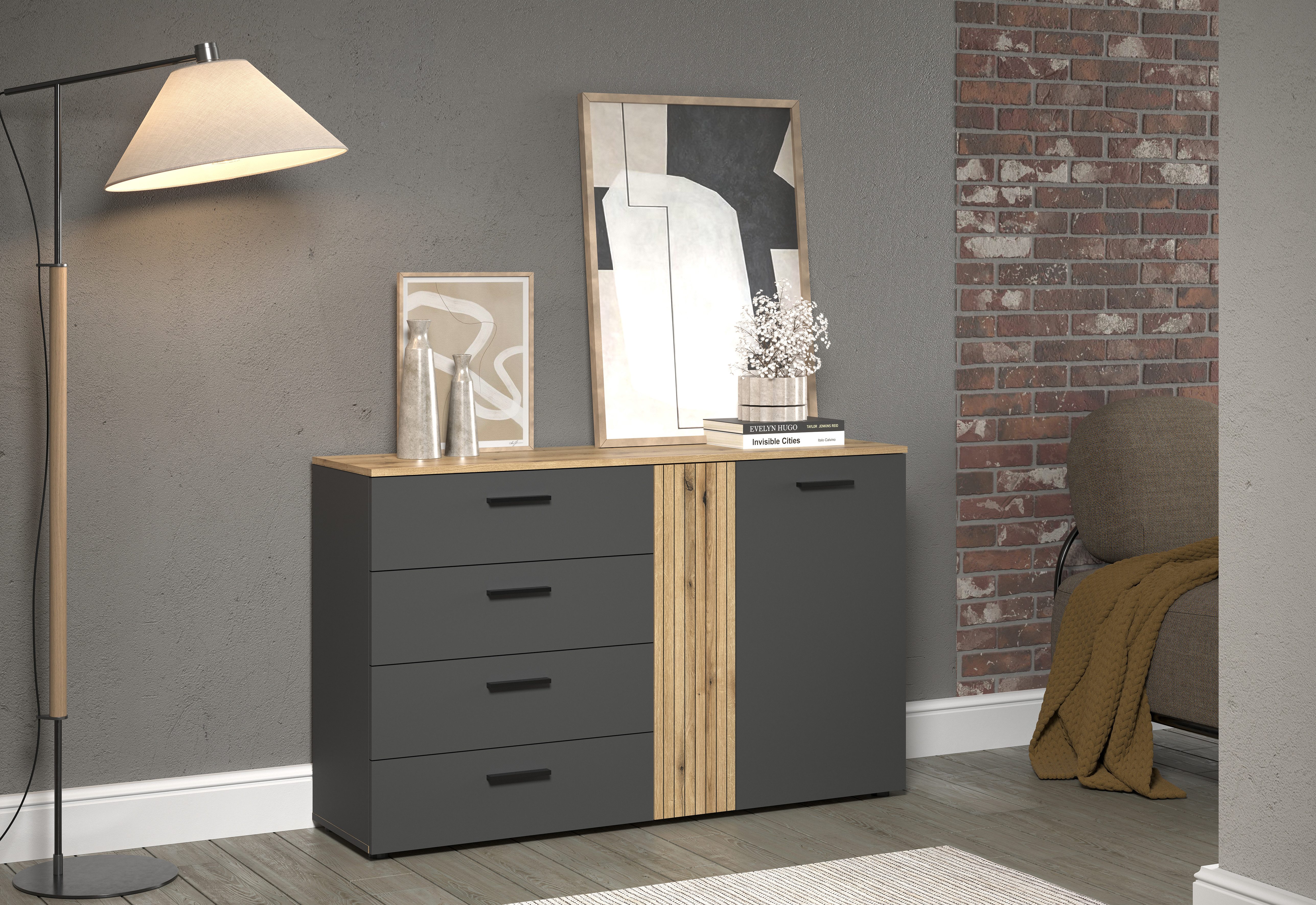 INOSIGN Kast Estepona Sideboard met volledig uittrekbare lades - (B/D/H) 139/38/86 cm (1 stuk)