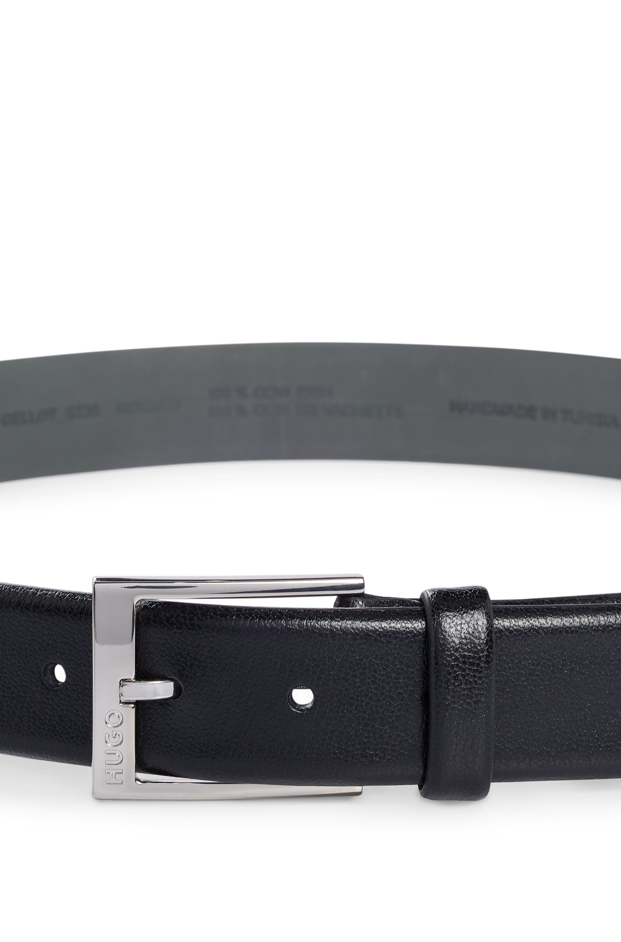 HUGO Leren riem geweven met logo-sluiting, glanzende zilverkleurige details
