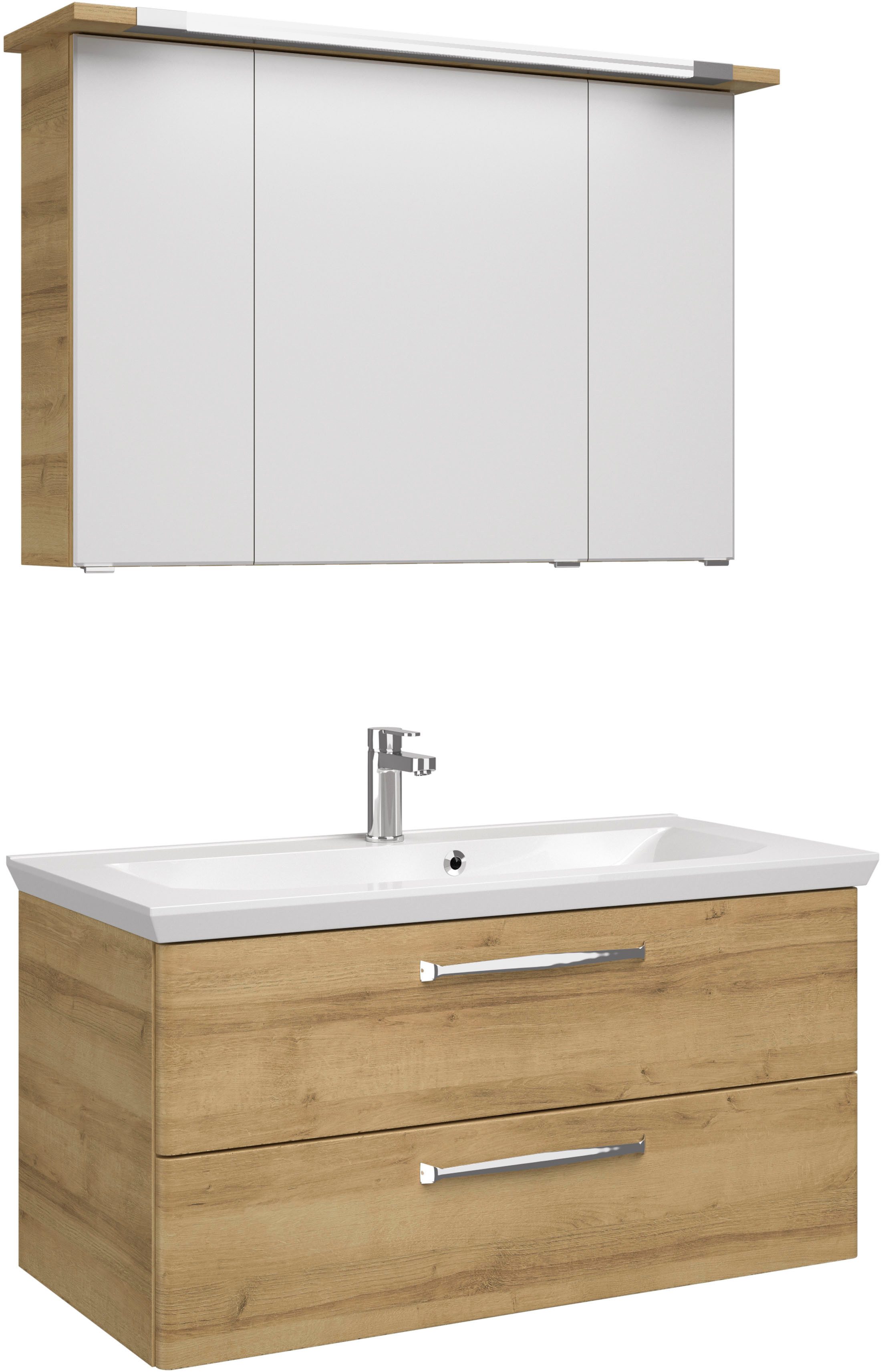 Saphir Badmeubelset Trentino 2-delig mineralen marmer wasbak, spiegelkast met LED-profiel (3 stuks) badmeubelsets