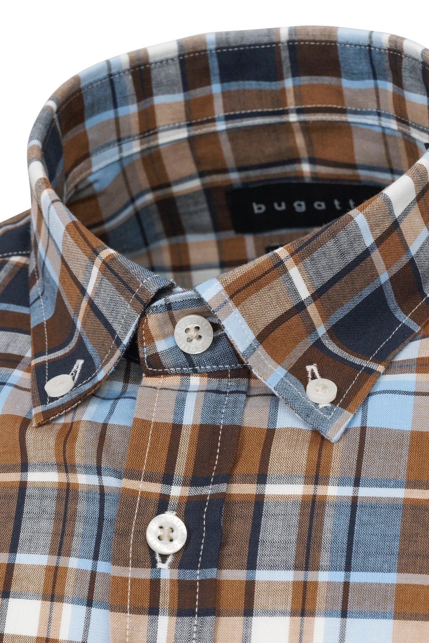 Bugatti Overhemd met korte mouwen met ruitmotief
