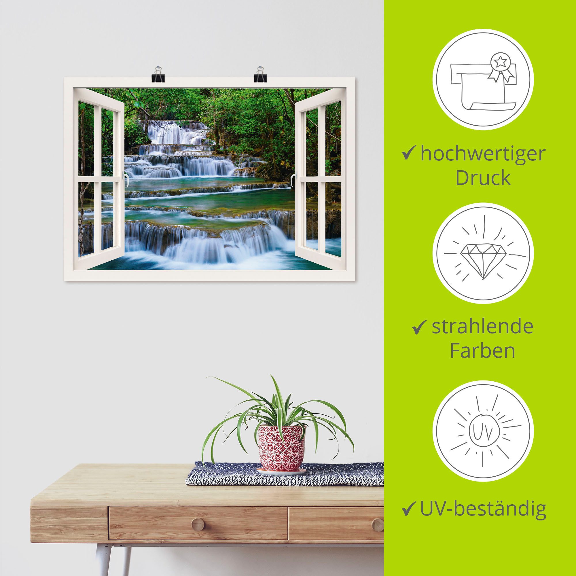 Artland Artprint Blik uit het venster waterval in Kanchanaburi als artprint op linnen, poster, muursticker in verschillende maten