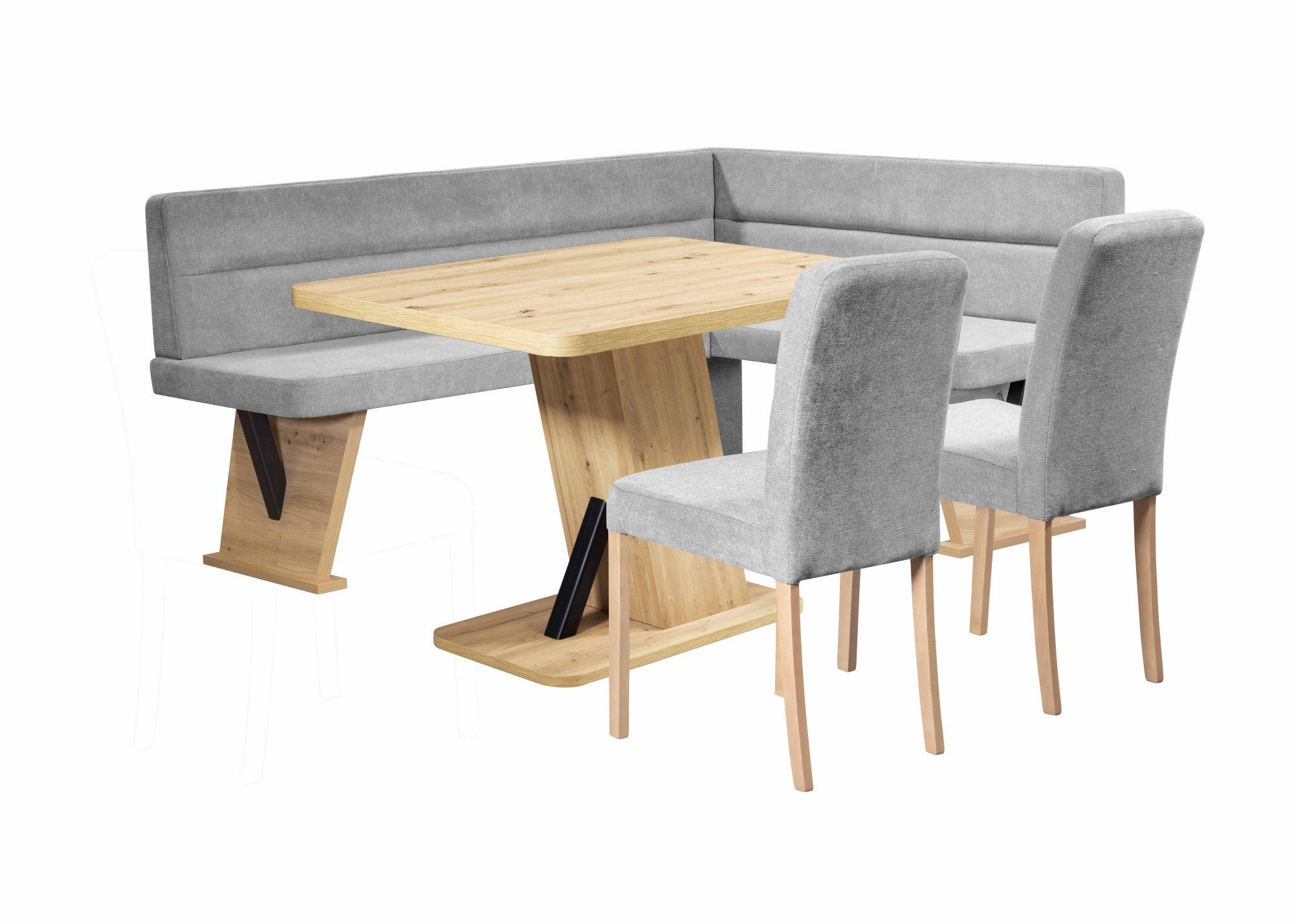 Home affaire Eethoek Laros zitgroep, hoekbank, stoelen, tafel perfect voor keuken, eetkamer, woonkamer, bestseller (set, 4-delig) eethoeken grijs