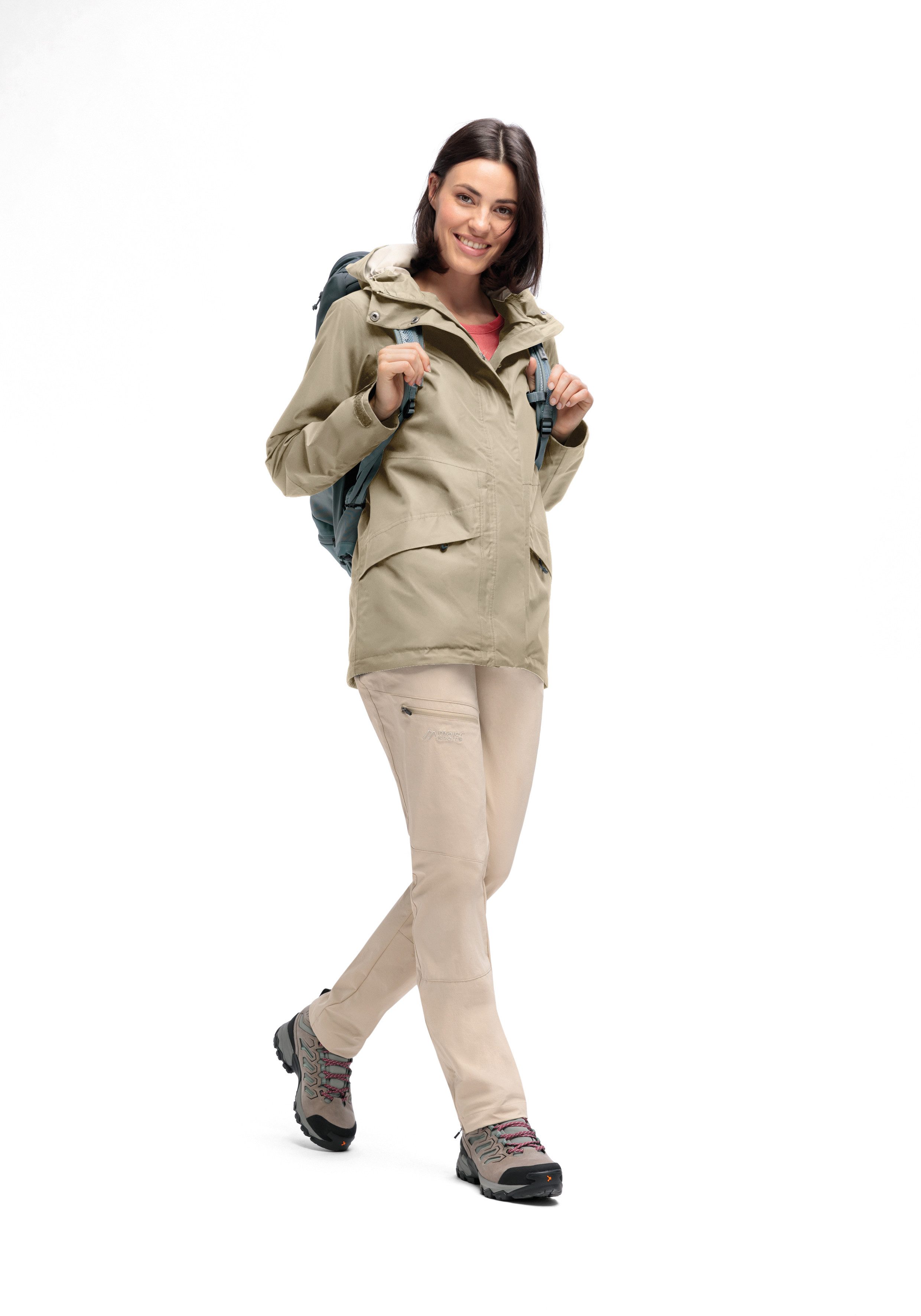 Maier Sports Outdoorjack Brocken Long W Dames jacke waterdicht, functionele jas met 2 buitenzakken + binnenzak