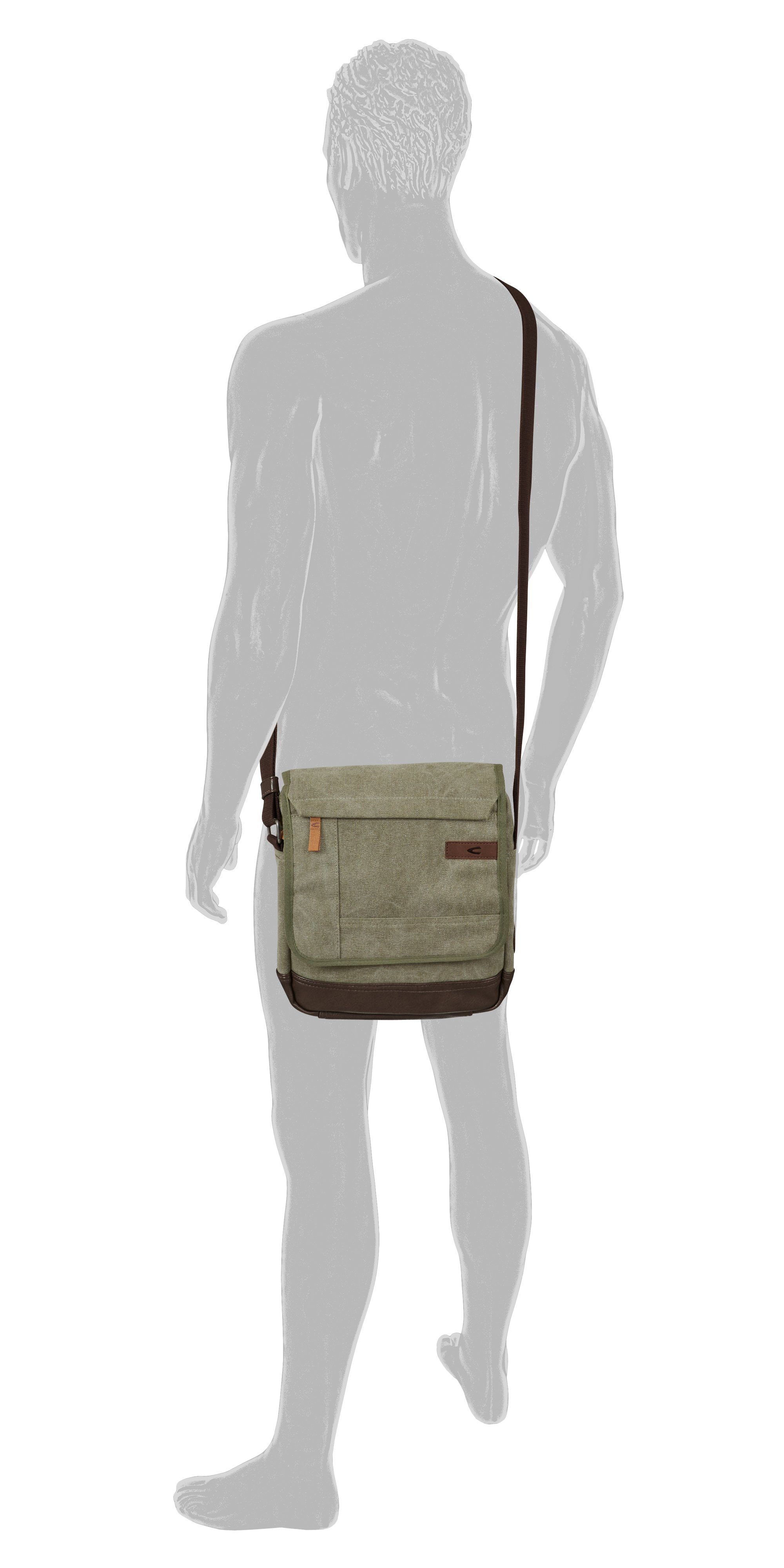 camel active Schoudertas Air Canvas model van zacht lederimitatie afgewerkt met applicaties