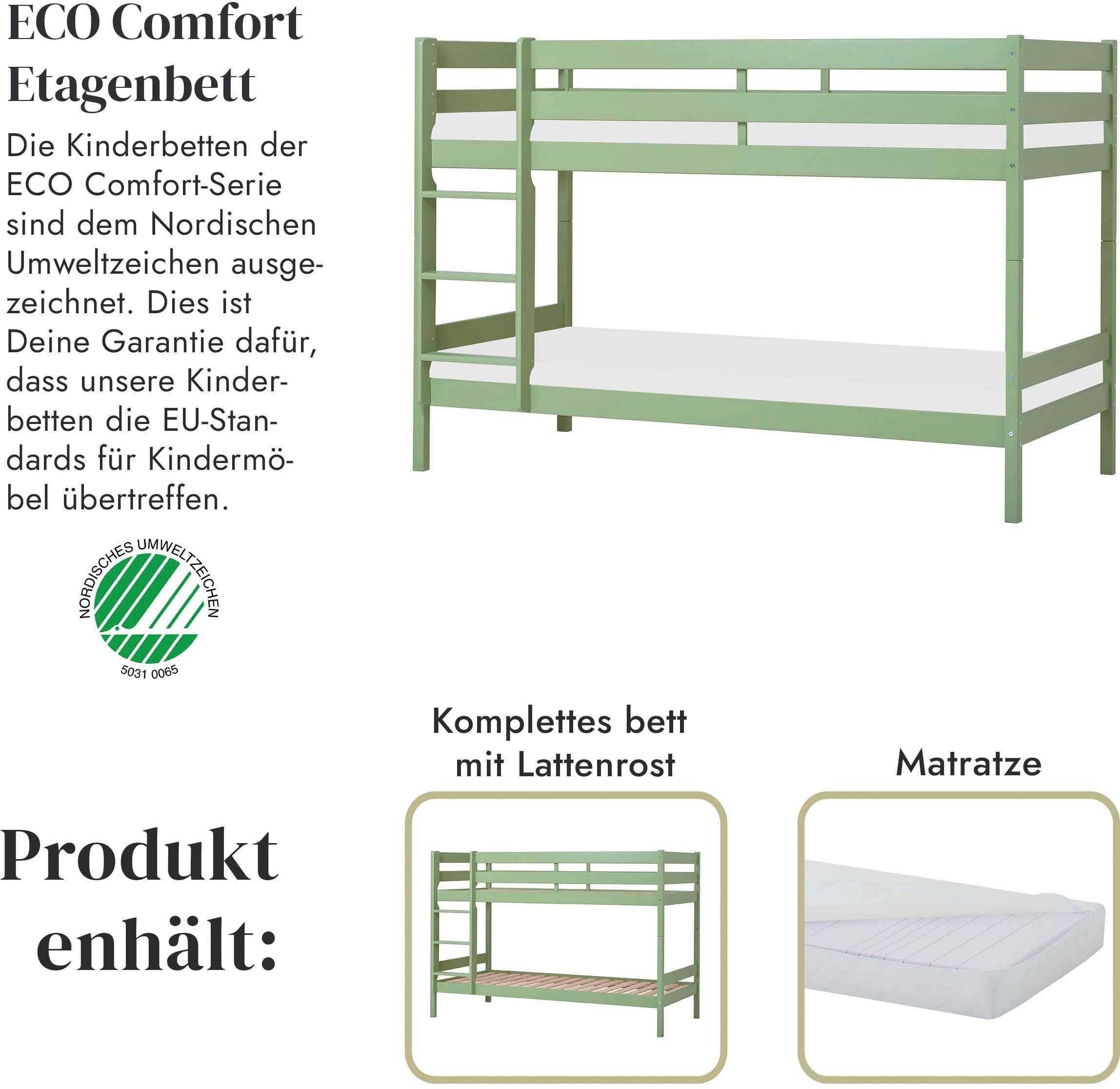 Hoppekids Stapelbed Eco comfort kinderbed 90x200 of 70x160 van massief hout in 4 kleuren