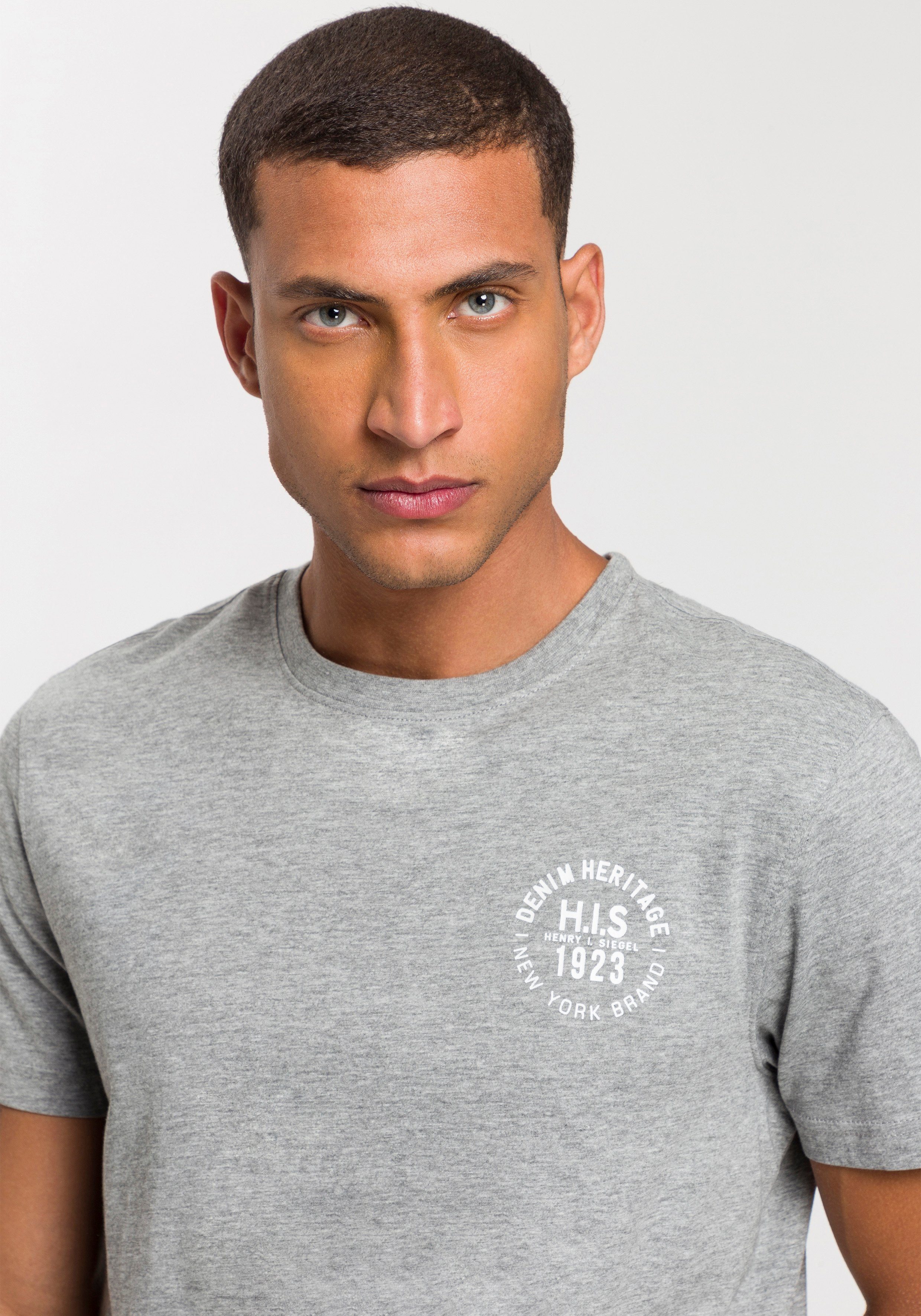 H.I.S T-shirt smal gesneden, bedrukt ontwerp, van 100% katoen (3-delig, Set van 3)