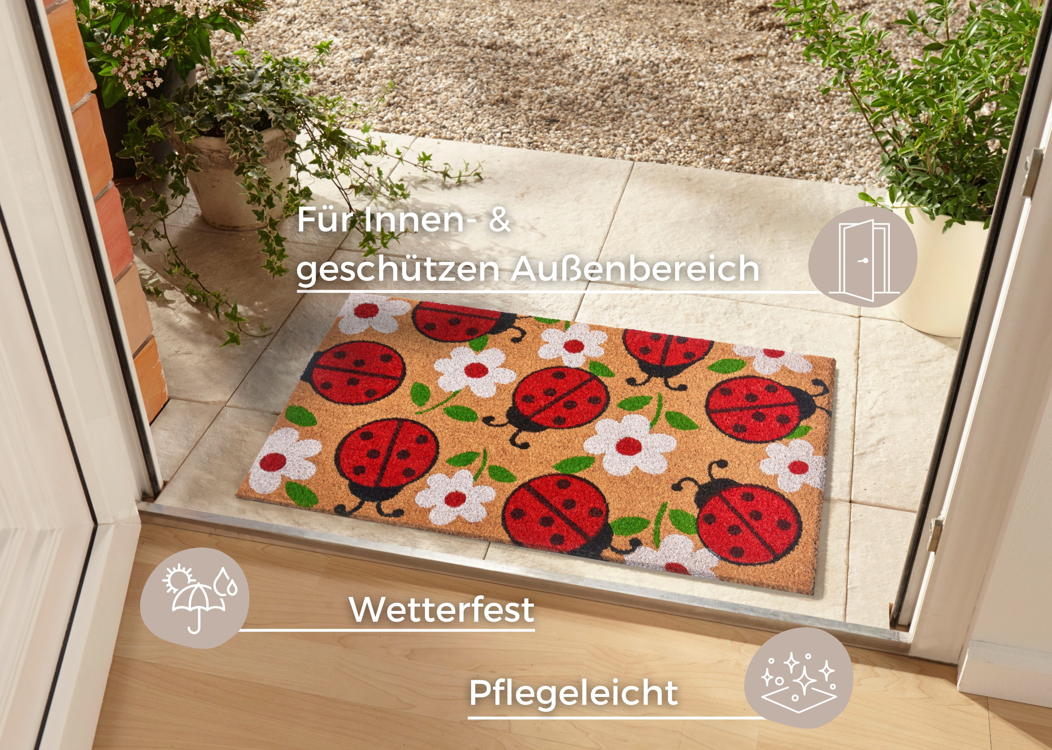 HANSE Home Mat Lady Beetle Kokos, vuilopvangmat, outdoor, antislip, binnen, kokosmat, gang