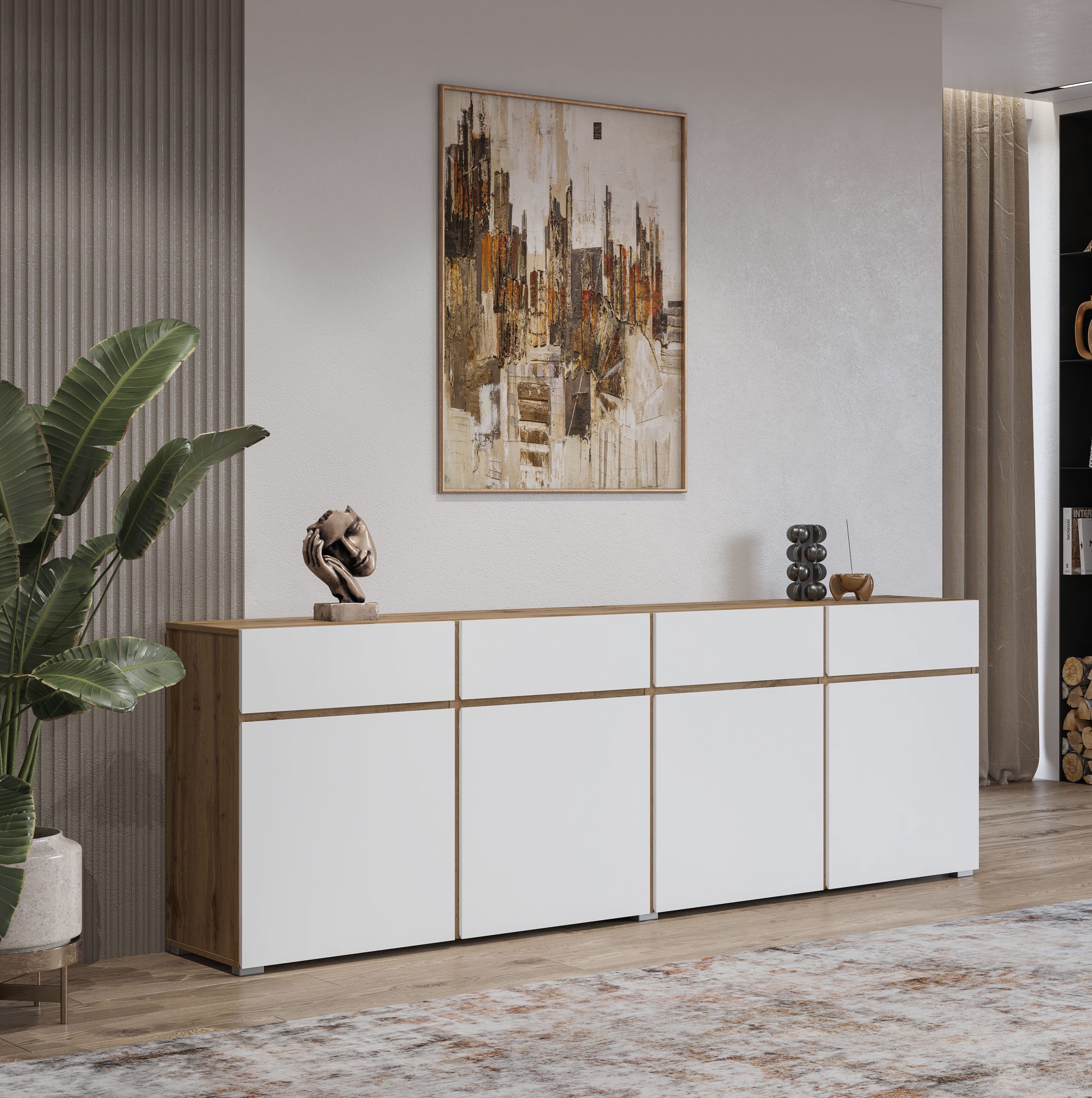 INOSIGN Dressoir Cross, breedte 225 cm, moderne greeploze ladekast, 4 deuren/4 laden