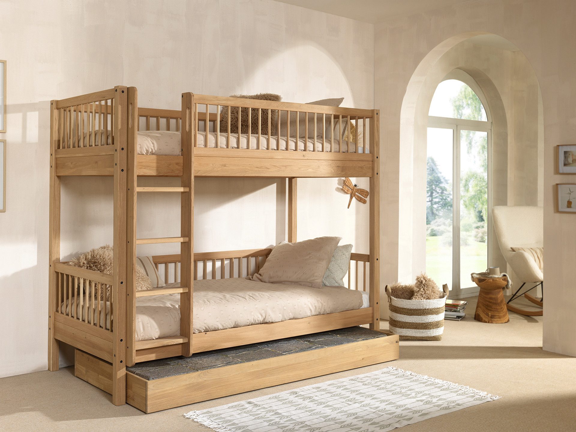 Home affaire Stapelbed Massief eikenhout, gemaakt in Europa, duurzame kwaliteit in geolied eiken, 2 ligopp., m. ladder en rolbodem, met of zonder onderbedlade