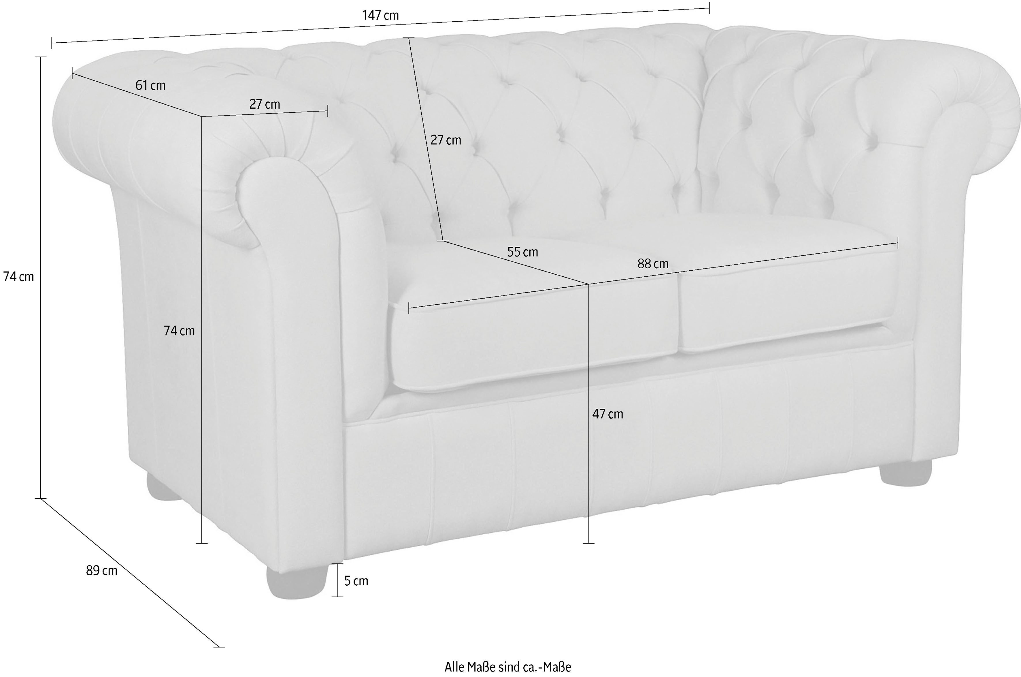 Home affaire 2-zitsbank CHARENTE, Chesterfield bank, golfvering, afmetingen: B/D/H: 147/89/74 cm
