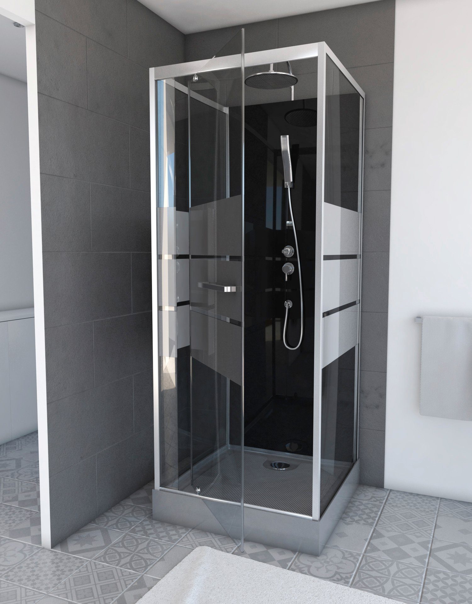 Marwell Complete douche Dusy inclusief kranen, 70 cm x 70 cm douchecabines grijs