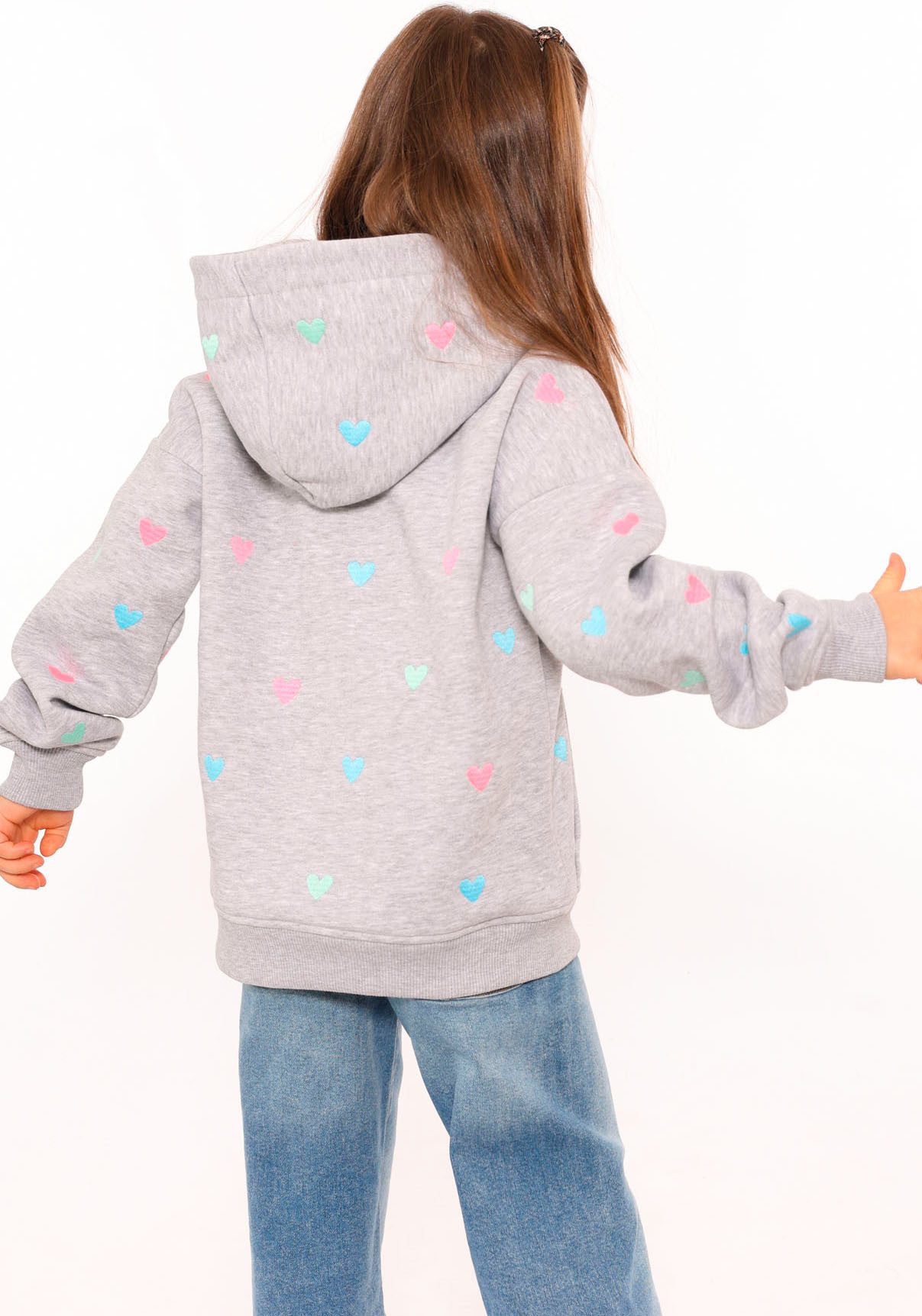 Zwillingsherz Hoodie Hearts Kids met geborduurde harten allover voor meisjes