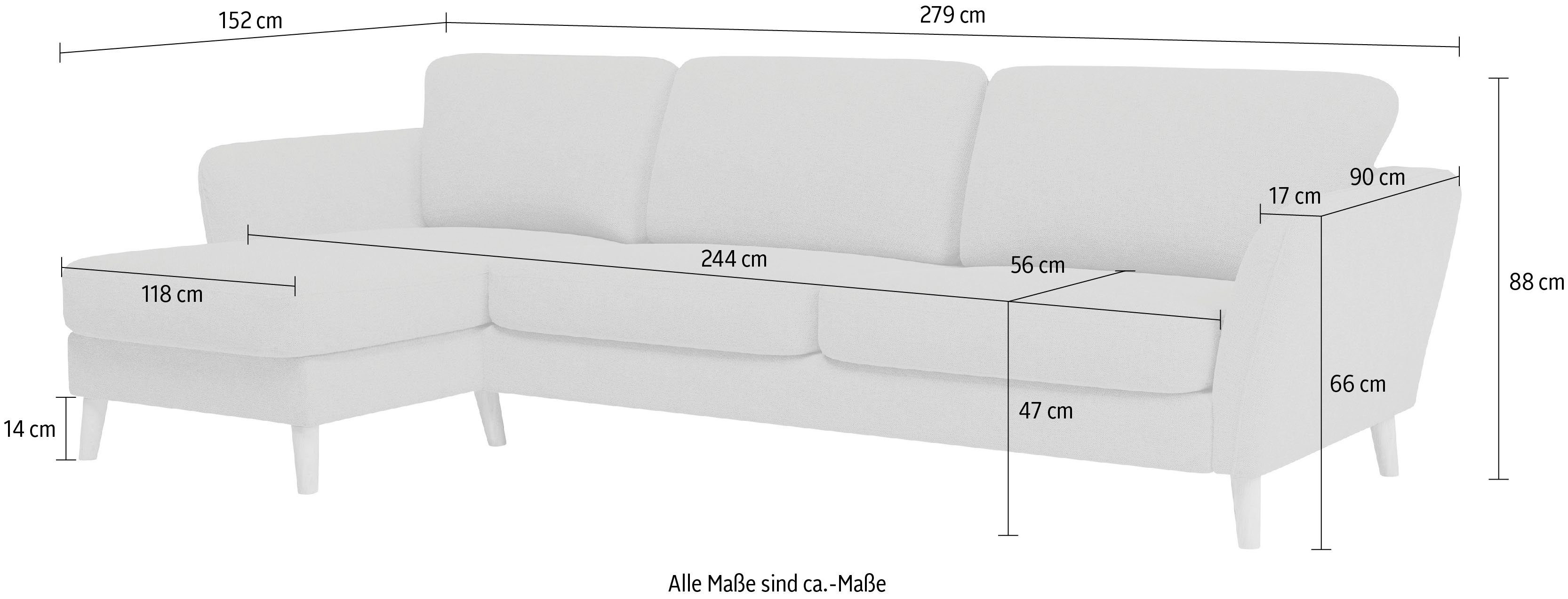 Home affaire Hoekbank MARSEILLE (279/152cm),L-Form, Rec. rechts/links, verschiedene Bezüge Massief houten poten van eiken, in verschillend overtrekken en kleurvarianten