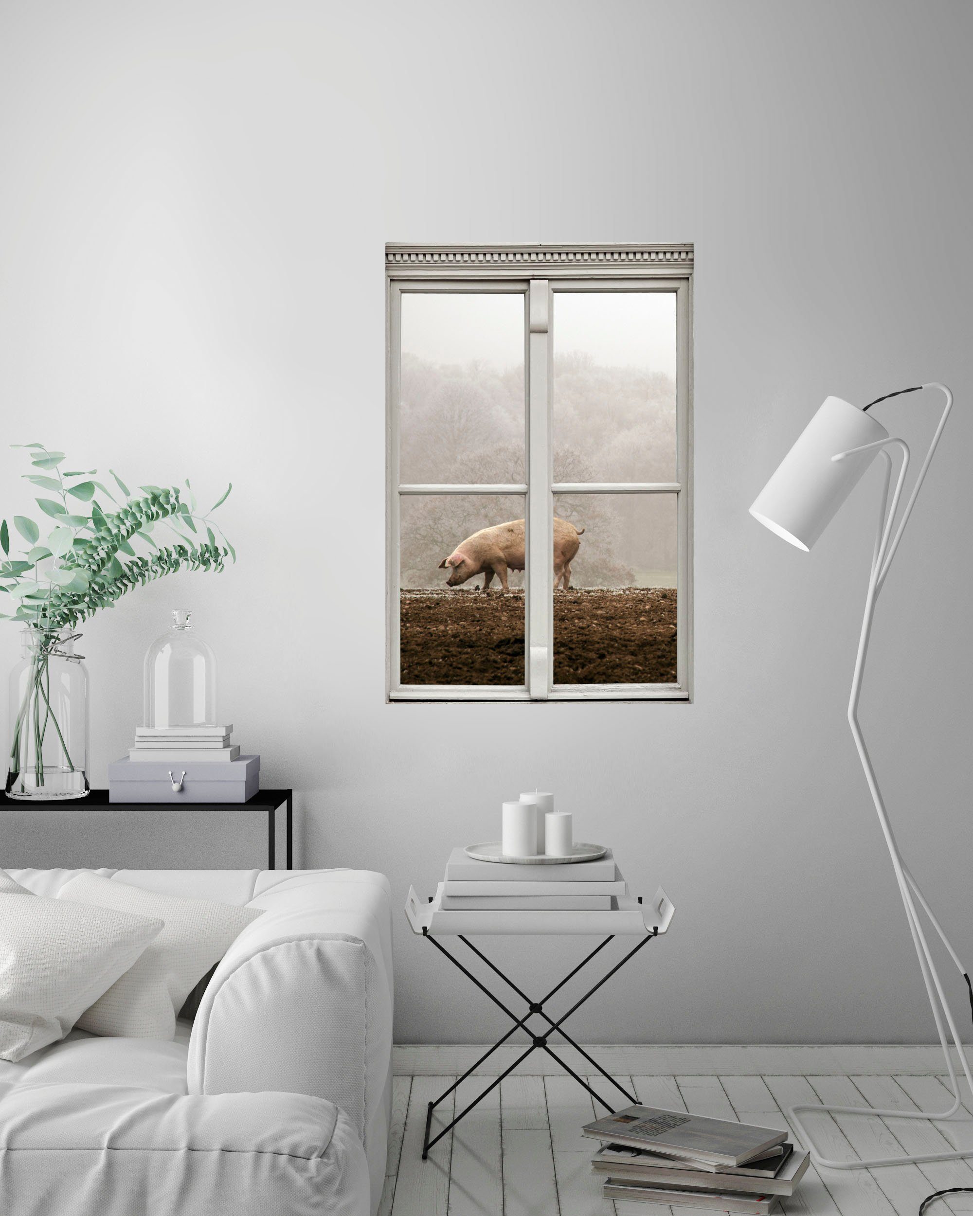 queence Wandfolie Varken Muursticker, muurdecoratie, zelfklevend, 3D, raam
