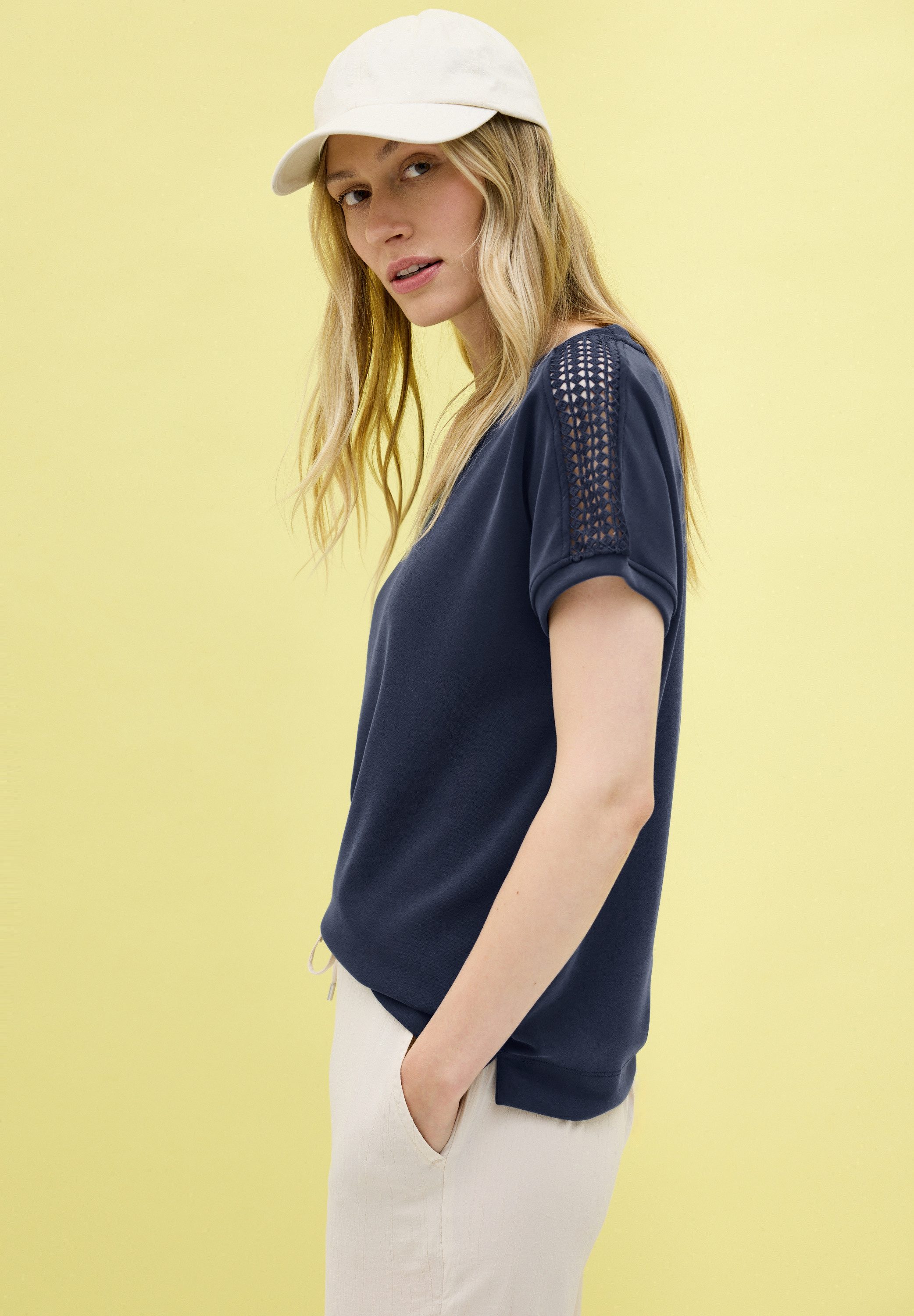 Cecil T-shirt met fijn mesh inzet