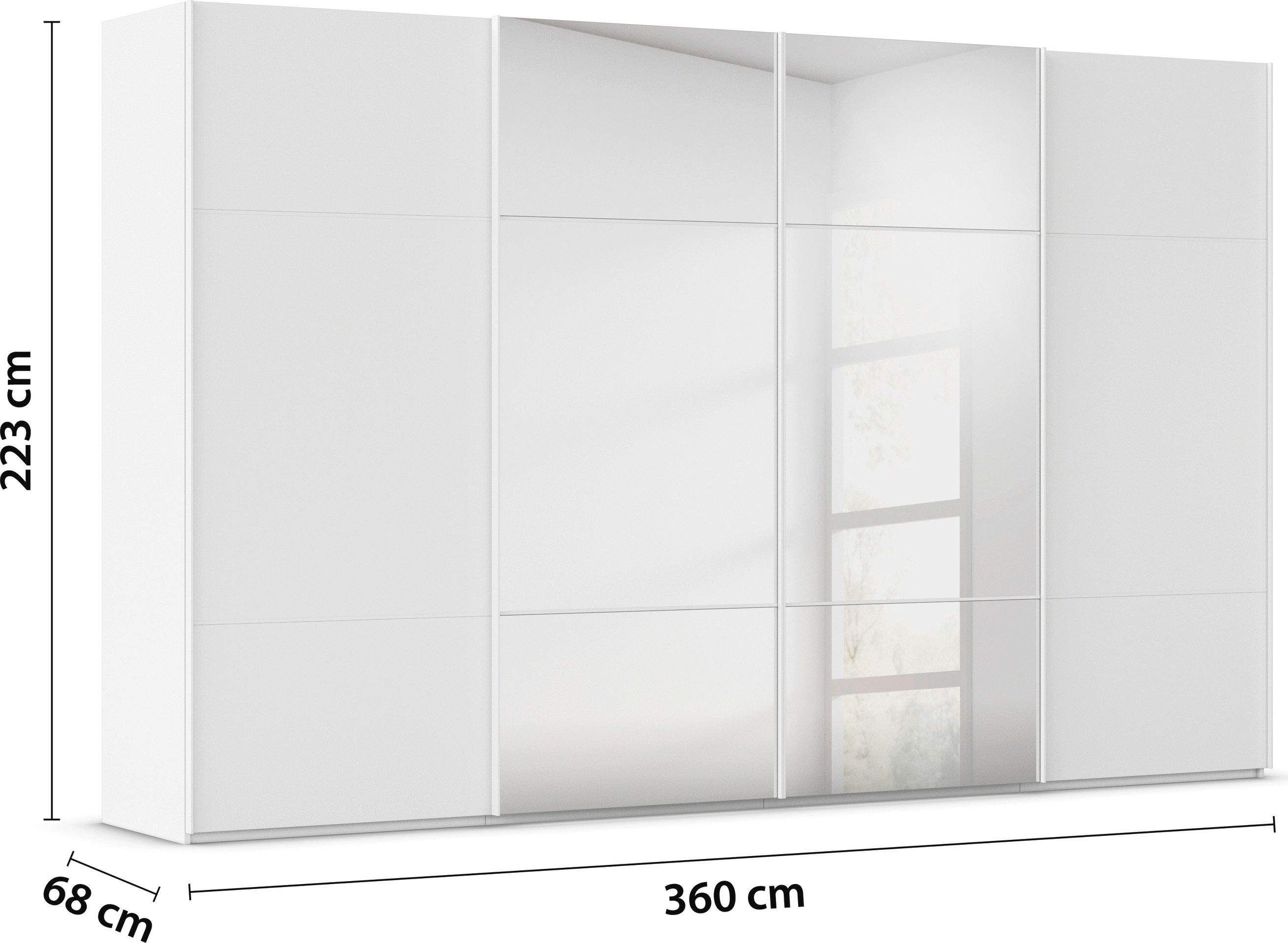 rauch Schuifdeurkast Kledingkast kast garderobe slaapkamerkast SCALE-TRIO edel drievoudig front met 2 sierlijsten en spiegel made in germany